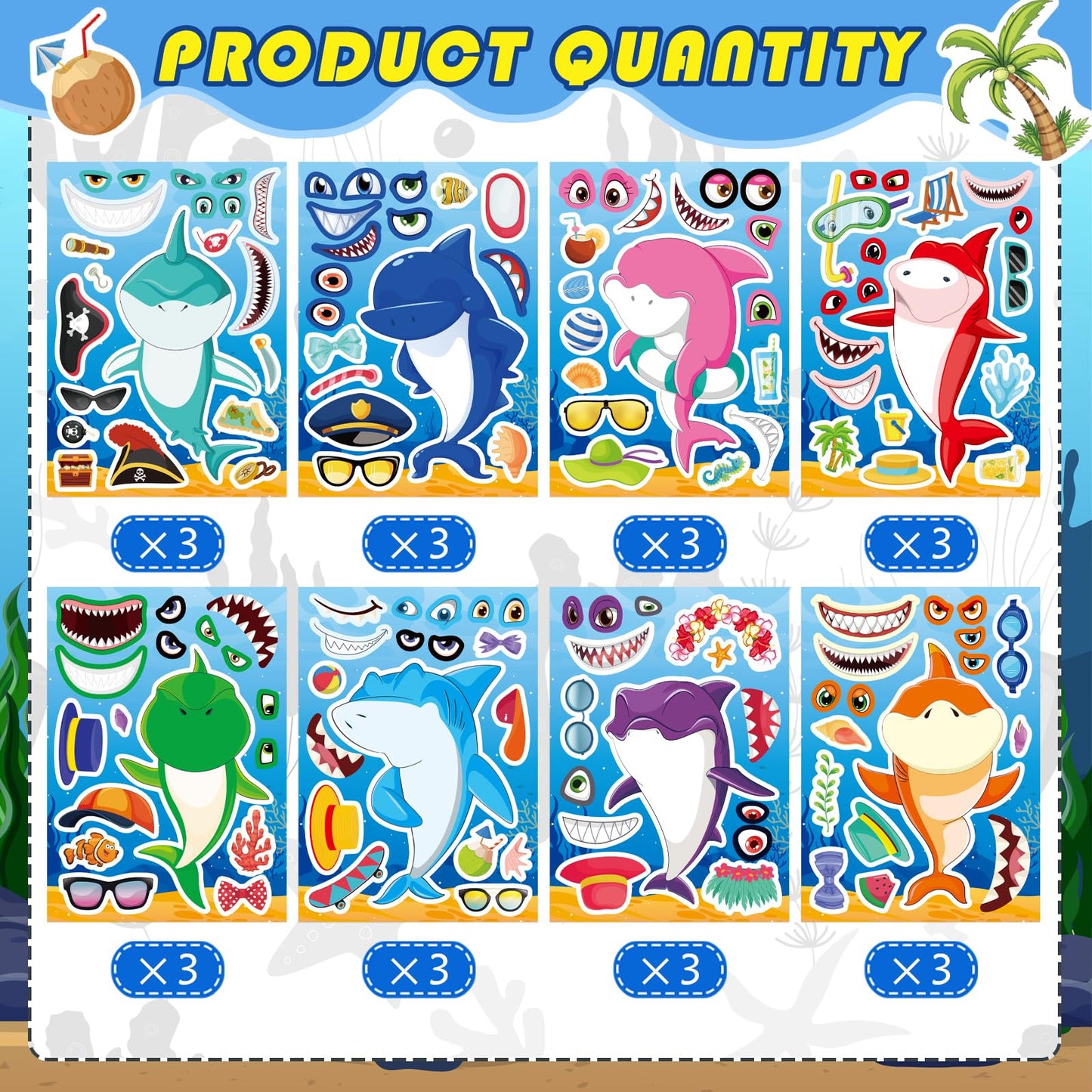 DUJAA 24 Sheets Shark Stickers for Kids – Ocean Creatures DIY Craft Kit