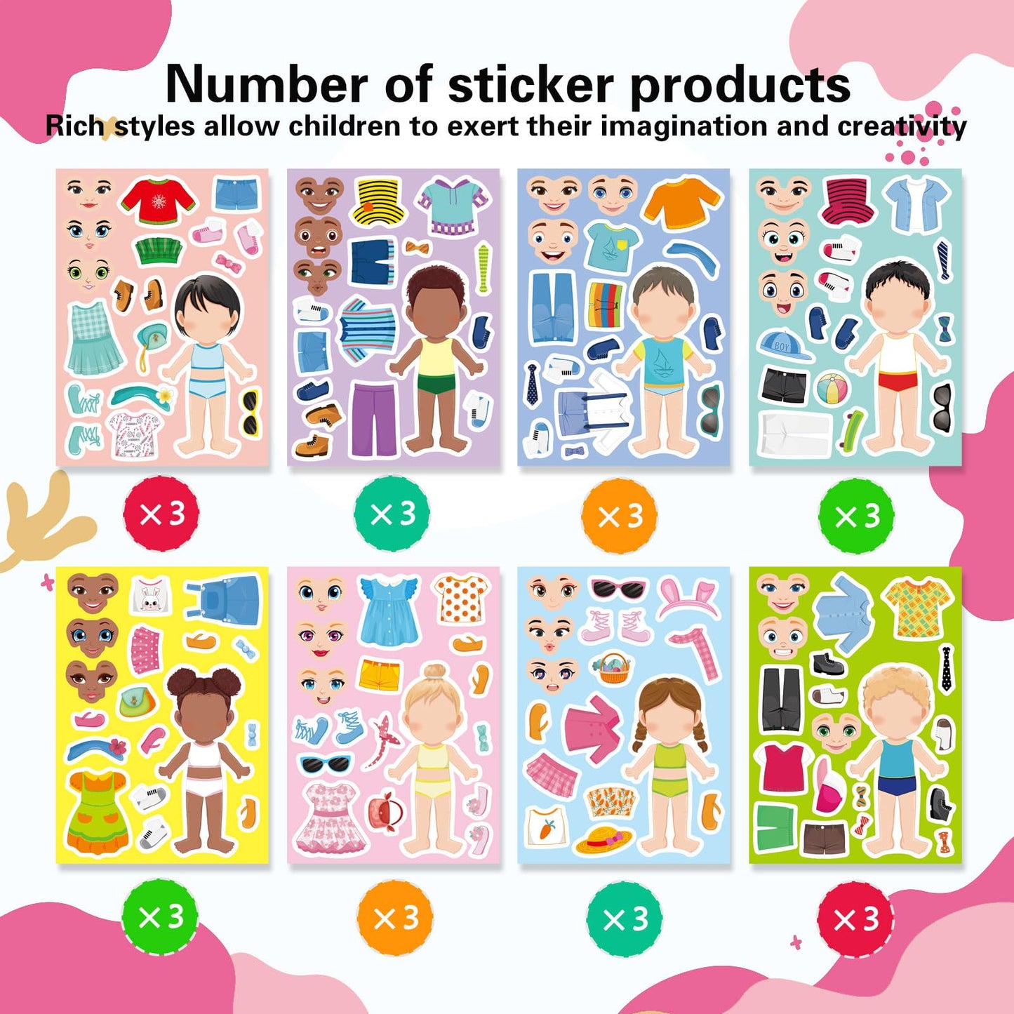 DUJAA 24 Sheets Make a Face and Dress Up Stickers – Creative Kids Craft & Dress-Up Set