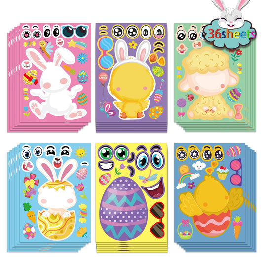 DUJAA 36-Sheet Easter Stickers for Kids – DIY Face & Animal Sticker Set