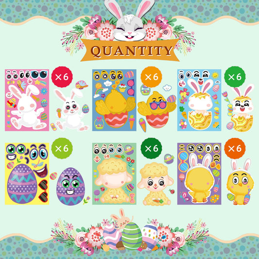 DUJAA 36-Sheet Easter Stickers for Kids – DIY Face & Animal Sticker Set