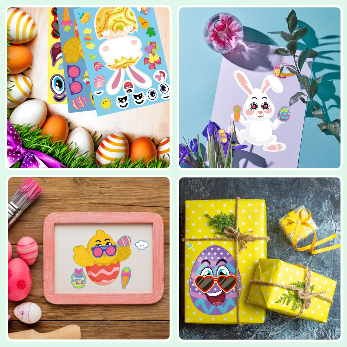 DUJAA 36-Sheet Easter Stickers for Kids – DIY Face & Animal Sticker Set