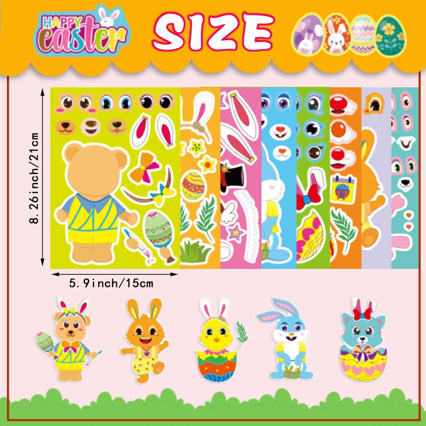 DUJAA 40Pcs Easter Stickers for Kids – Make Your Own Animal Faces, Bunny, Chick, Lamb | Easter Party Favors