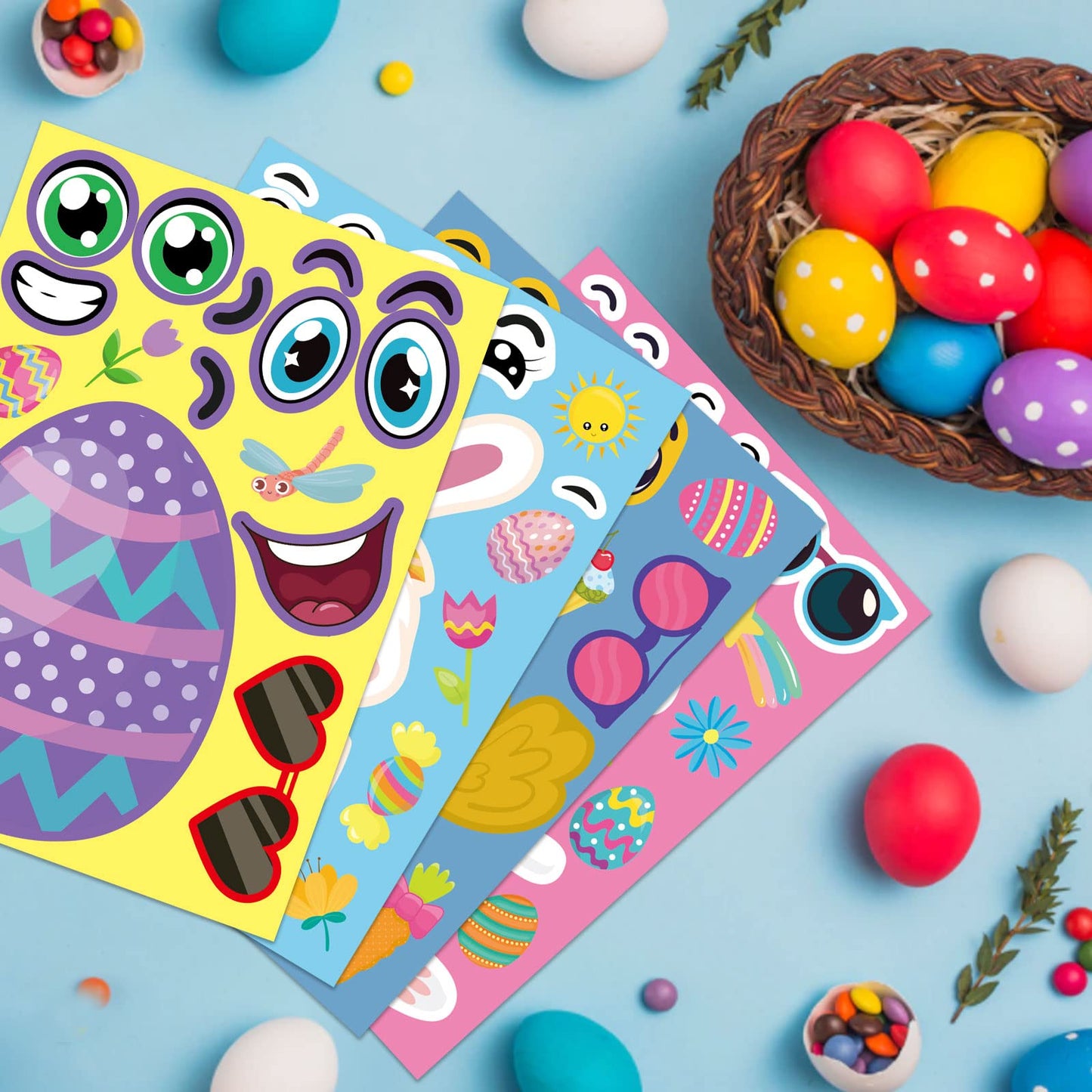 DUJAA 36-Sheet Easter Stickers for Kids – DIY Face & Animal Sticker Set