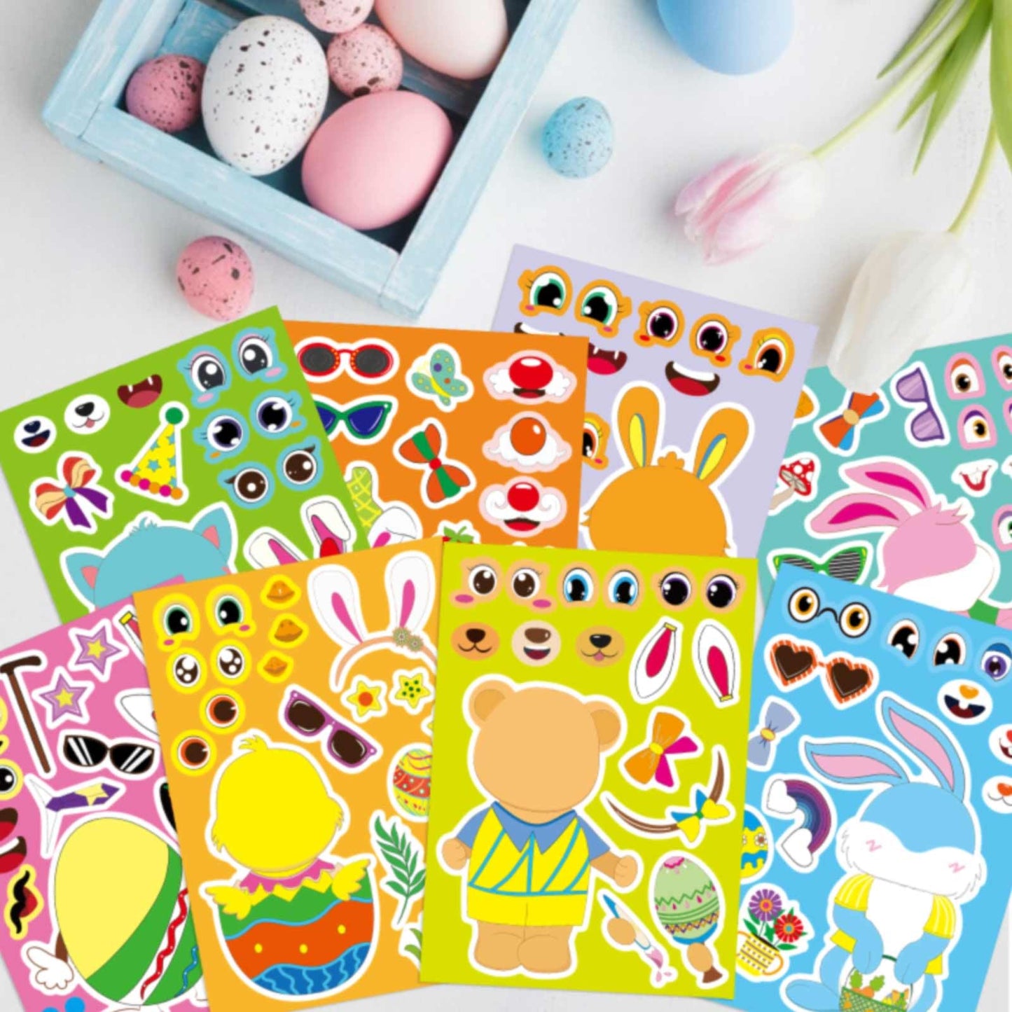 DUJAA 40Pcs Easter Stickers for Kids – Make Your Own Animal Faces, Bunny, Chick, Lamb | Easter Party Favors
