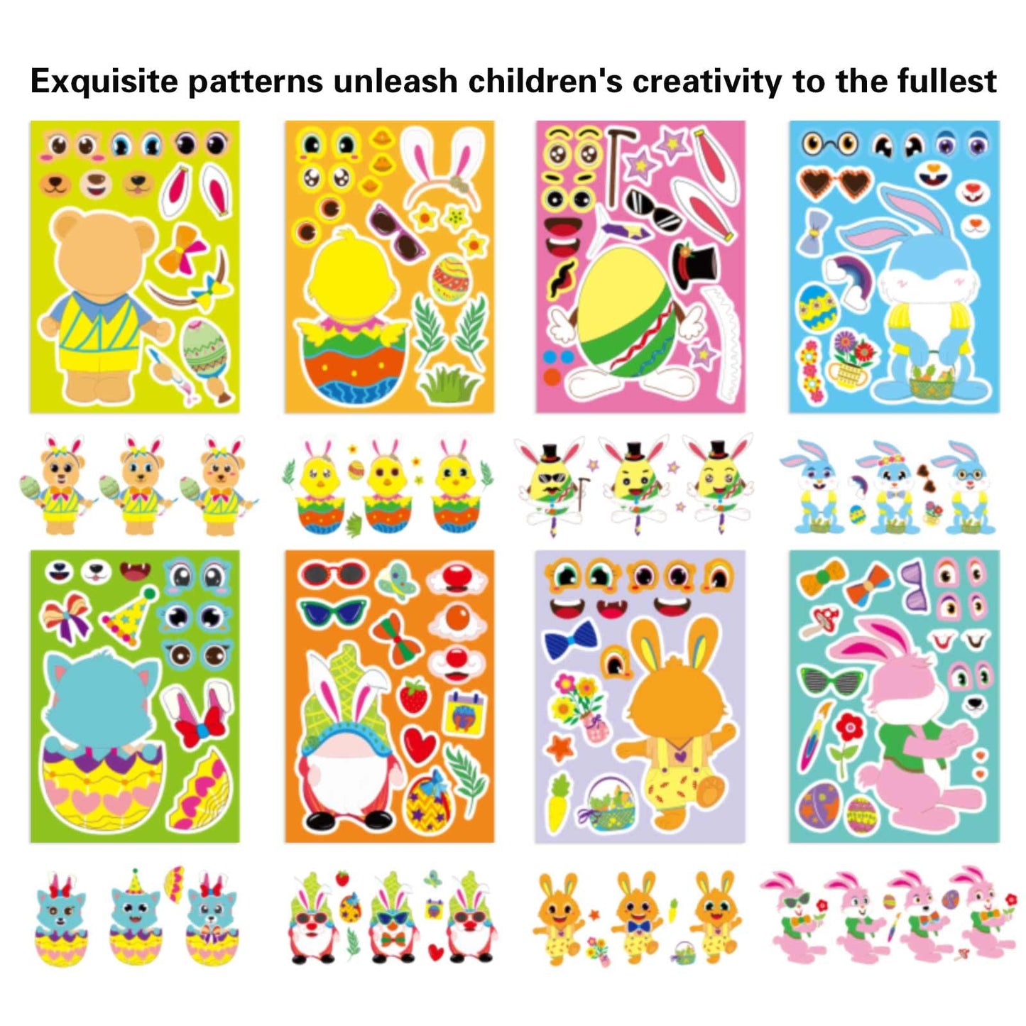 DUJAA 40Pcs Easter Stickers for Kids – Make Your Own Animal Faces, Bunny, Chick, Lamb | Easter Party Favors