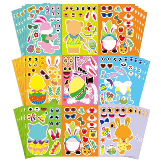 DUJAA 40Pcs Easter Stickers for Kids – Make Your Own Animal Faces, Bunny, Chick, Lamb | Easter Party Favors