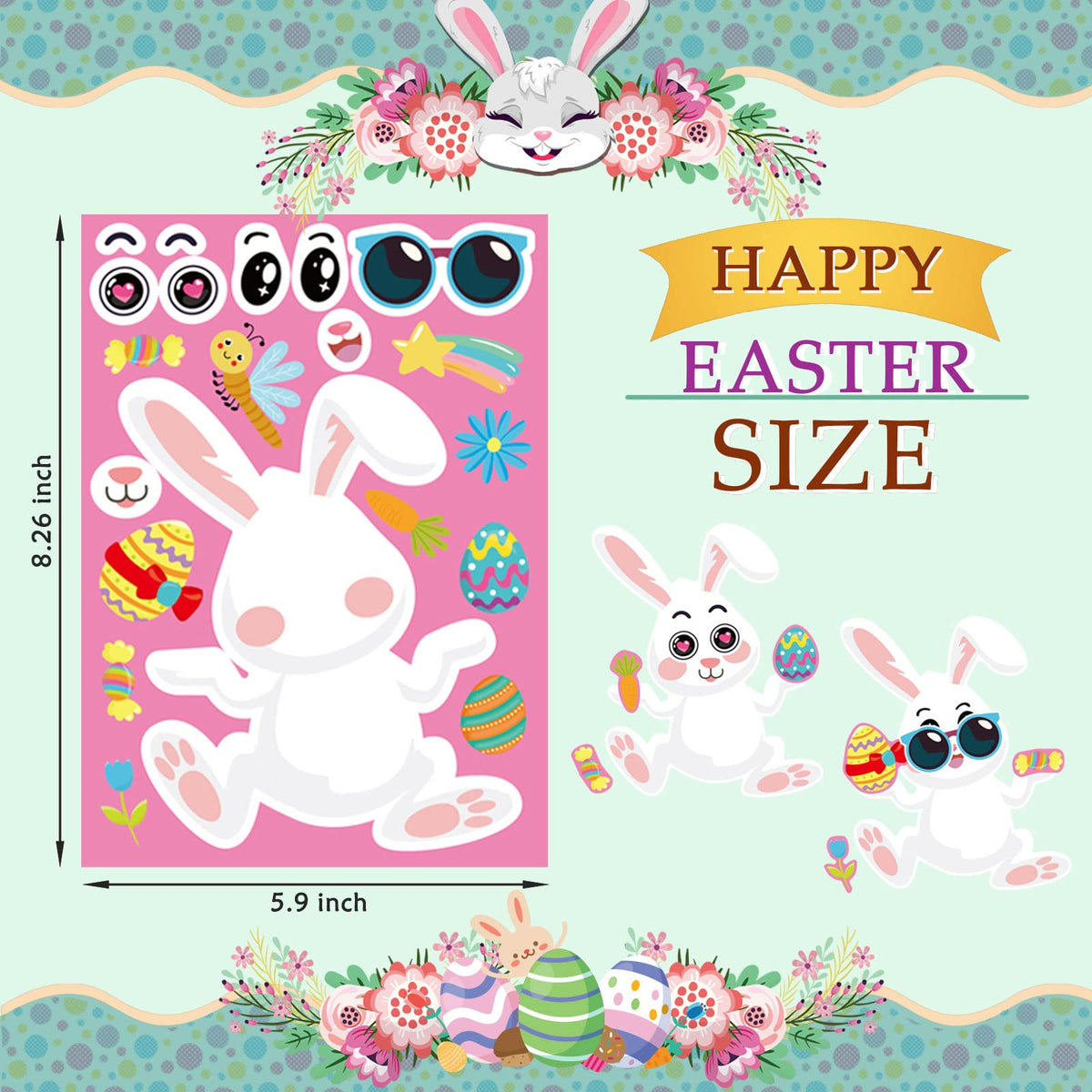 DUJAA 36-Sheet Easter Stickers for Kids – DIY Face & Animal Sticker Set