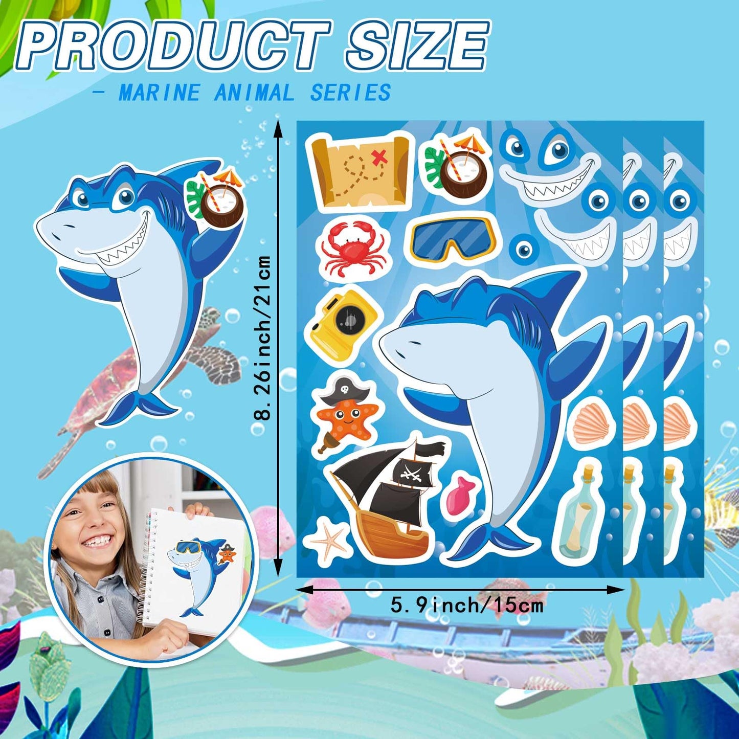 DUJAA 24 Sheets Make Your Own Sea Animals Stickers for Kids | Ocean Themed Face Art