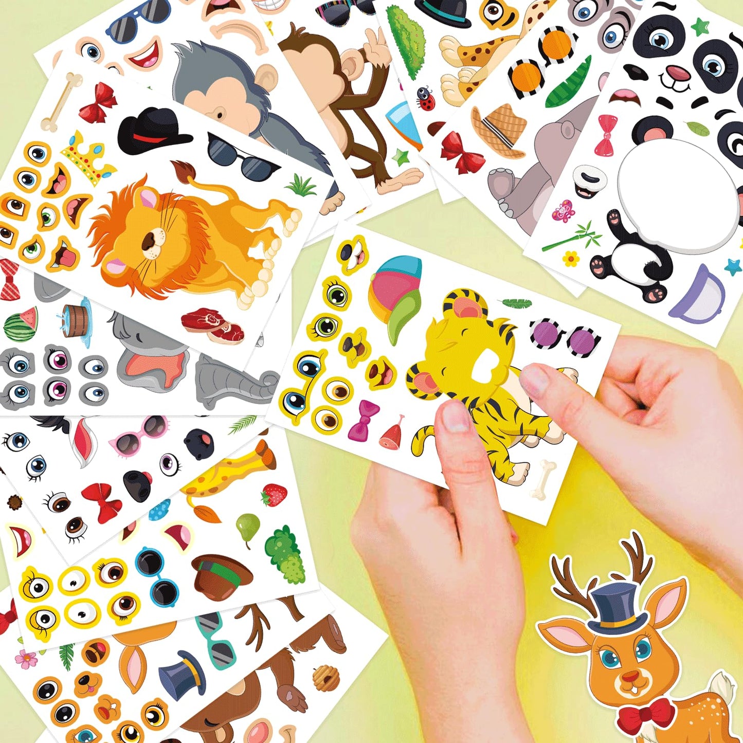 DUJAA 48 Sheets Safari Animal Stickers – Make-Your-Own Faces for Kids