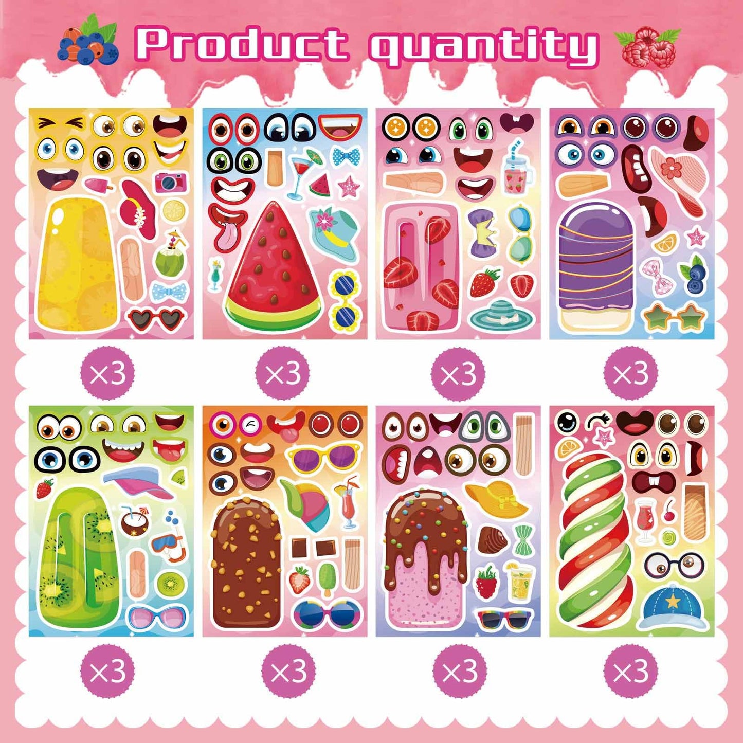 DUJAA 24 Sheets Ice Cream Stickers for Kids | Make Your Own Summer Stickers, Party Favors & Classroom Rewards