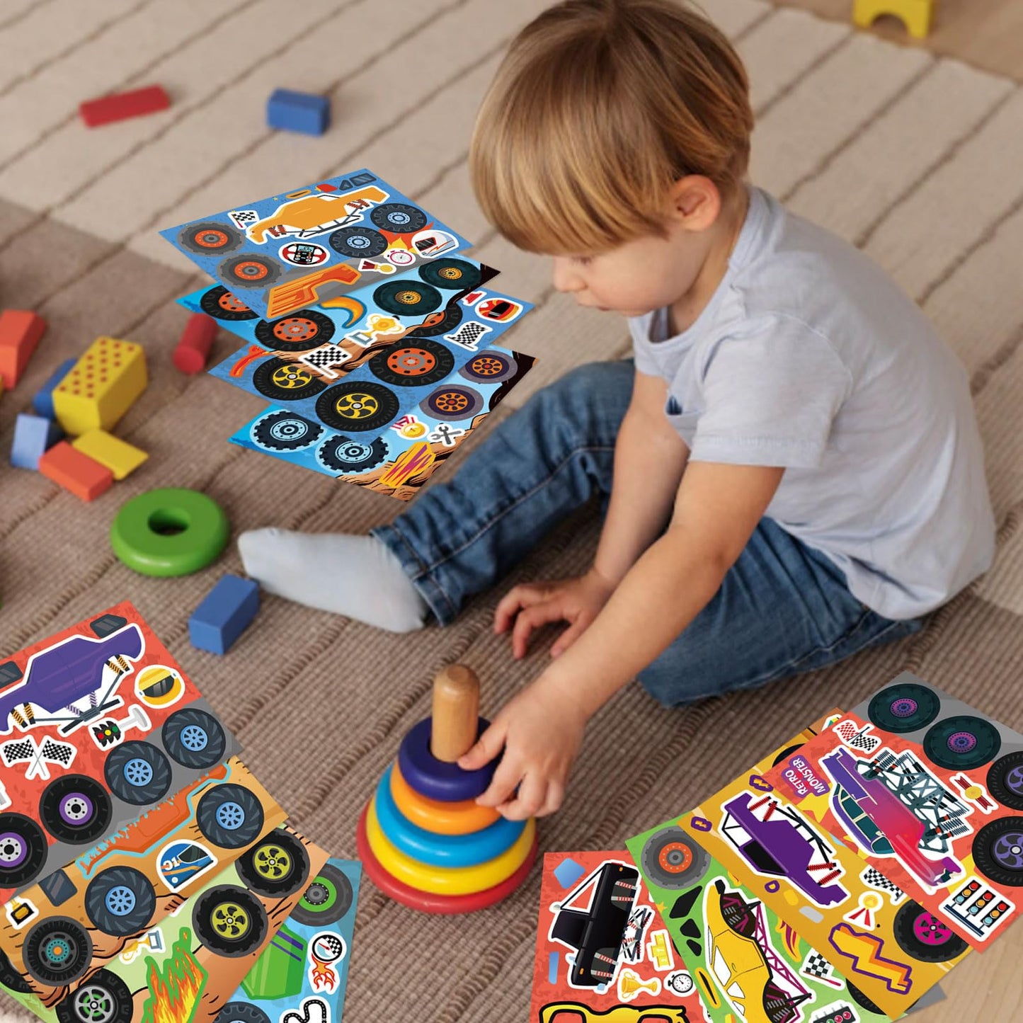 DUJAA Monster Truck Stickers for Kids – 24 Sheets, 12 Designs, Premium Craft Pack