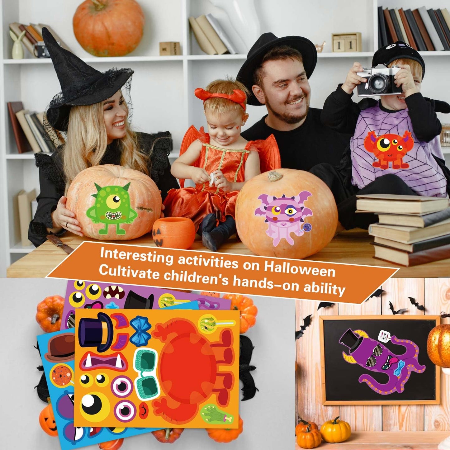 DUJAA Monster Face Stickers – 48pc Halloween DIY Kit for Kids
