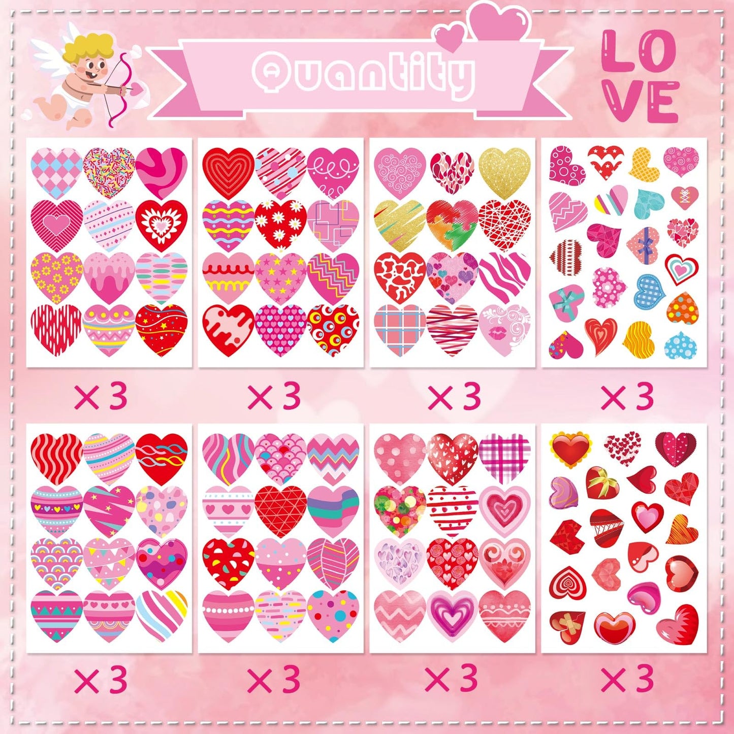 DUJAA 336-Piece Heart Stickers Set for Valentine Crafts, Cards & Gifts
