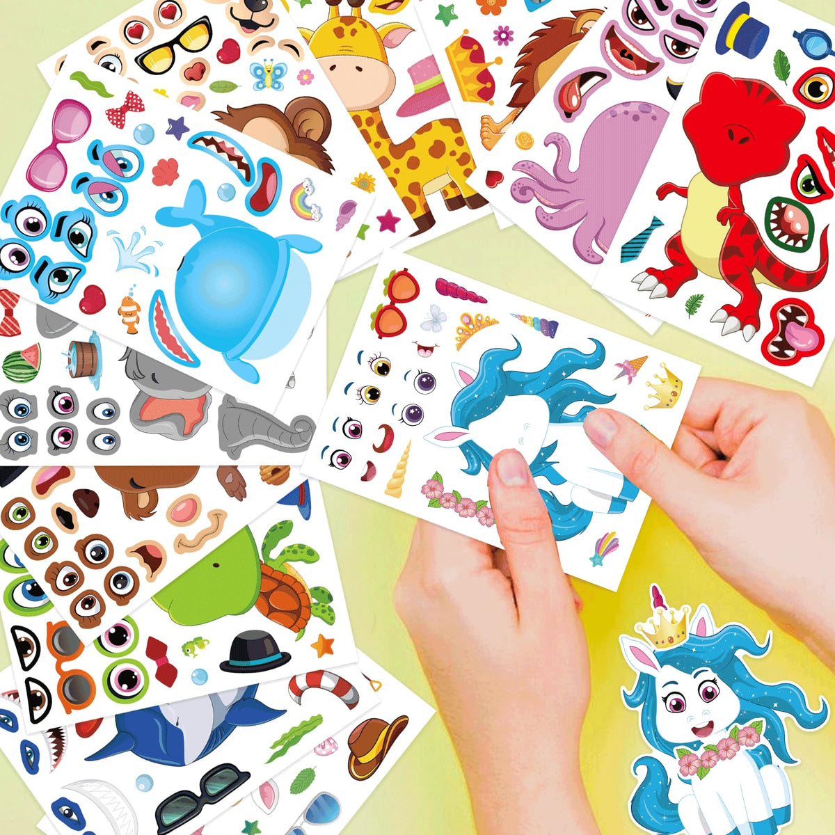 DUJAA 48 Sheets Make-a-Face Stickers for Kids – Mix & Match Animal Theme Party Favors