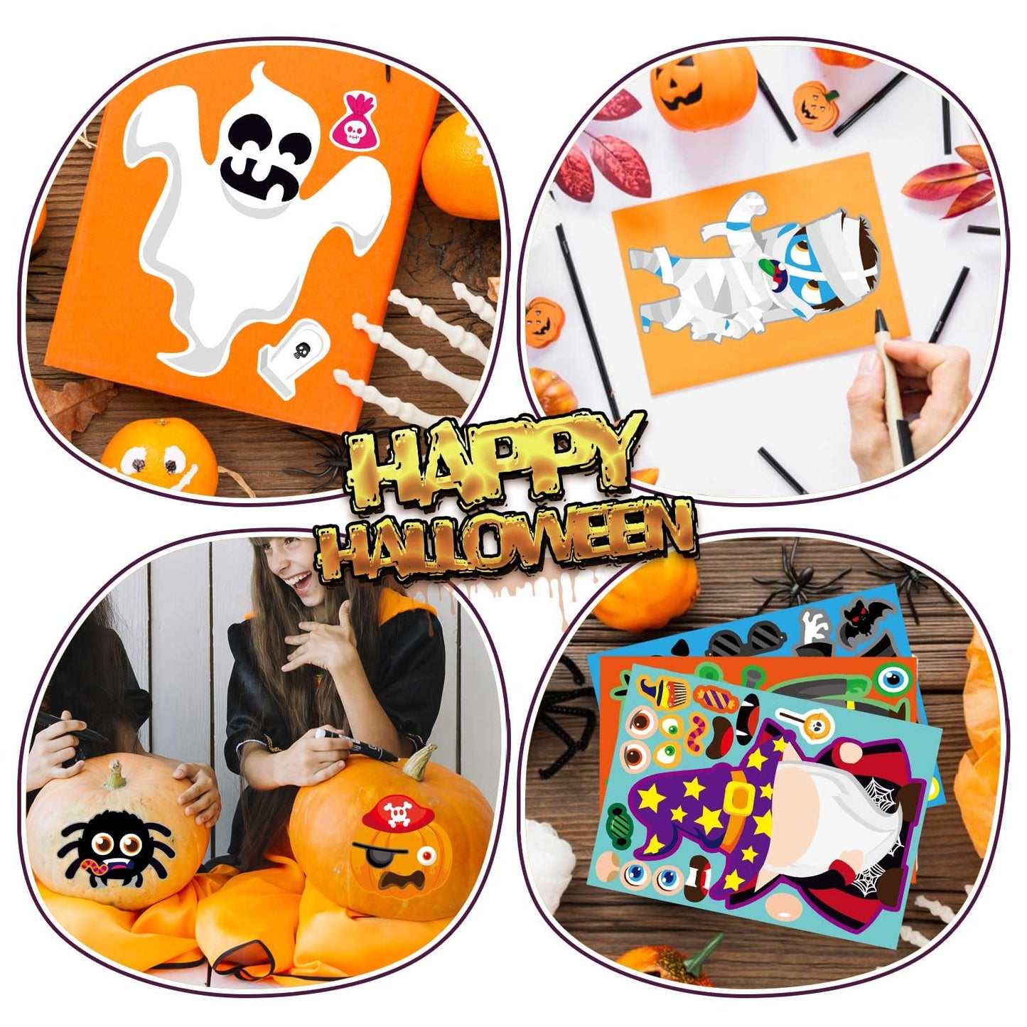 DUJAA 48 PCS Halloween Make-a-face Stickers – Mix & Match for Creative Kids’ DIY Crafts