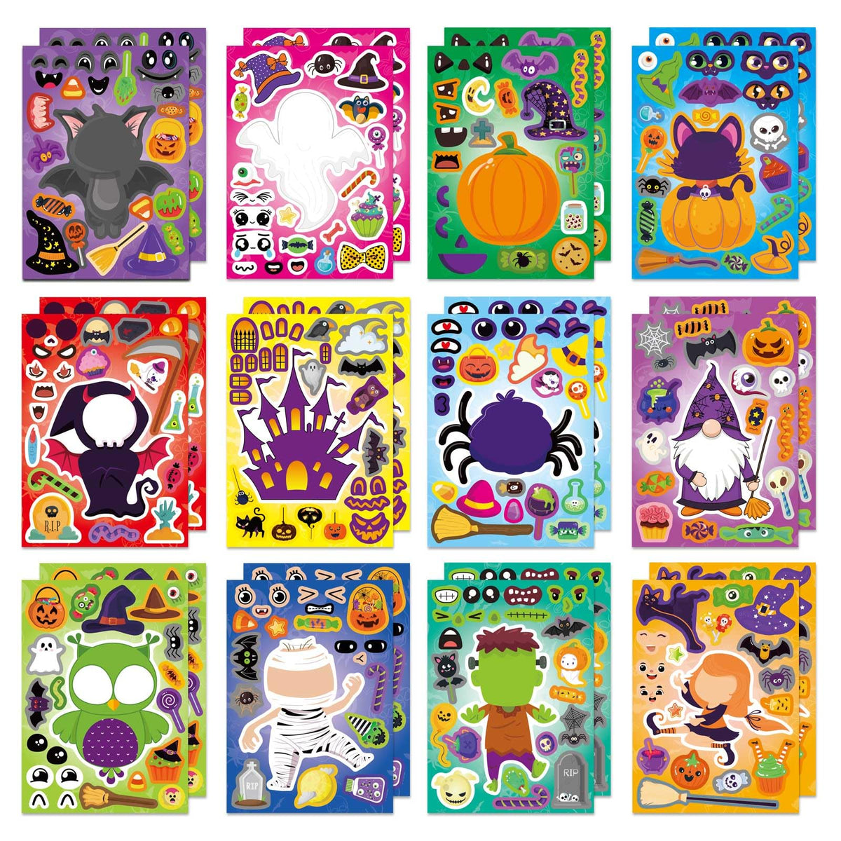 DUJAA 24 PCS Halloween Make a Face Stickers – Mix & Match for Kids