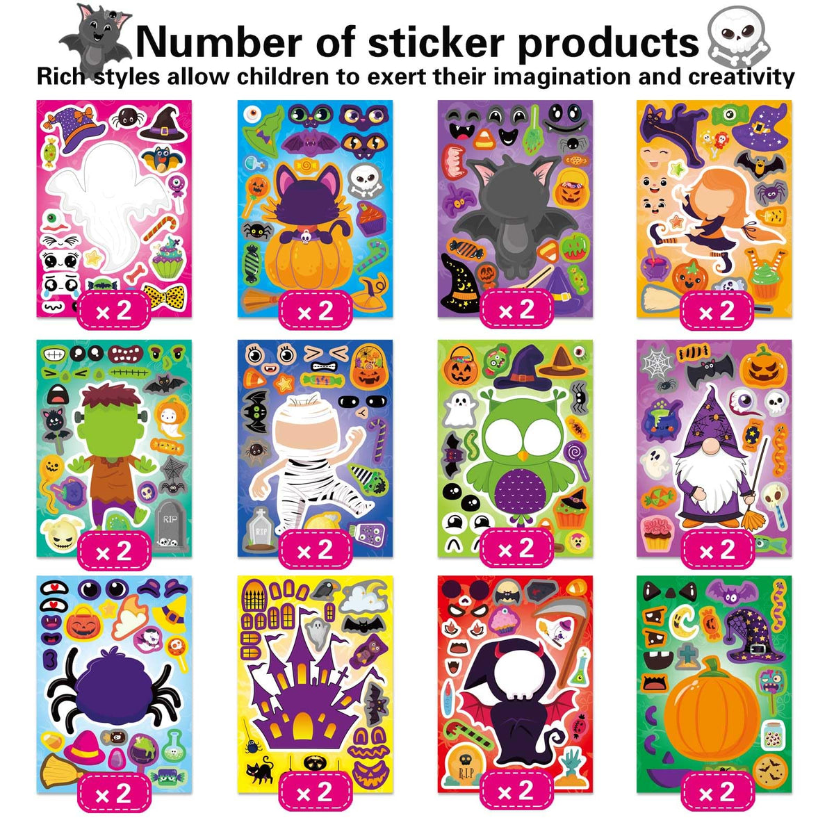 DUJAA 24 PCS Halloween Make a Face Stickers – Mix & Match for Kids