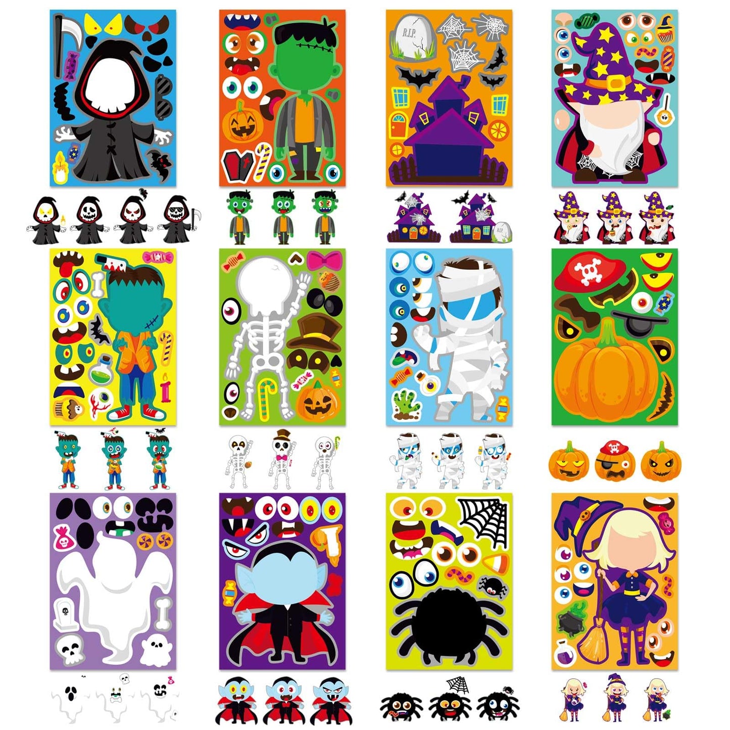 DUJAA 48 PCS Halloween Make-a-face Stickers – Mix & Match for Creative Kids’ DIY Crafts