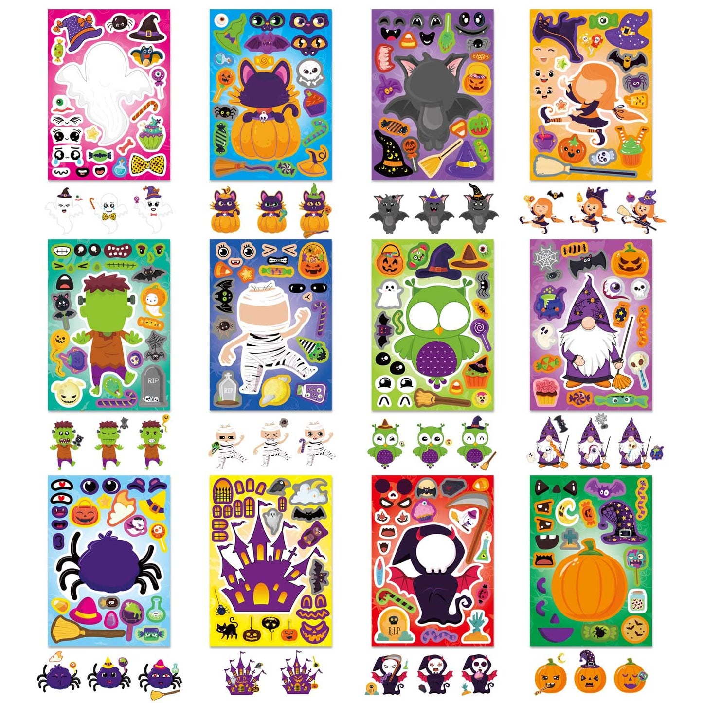 DUJAA 24 PCS Halloween Make a Face Stickers – Mix & Match for Kids