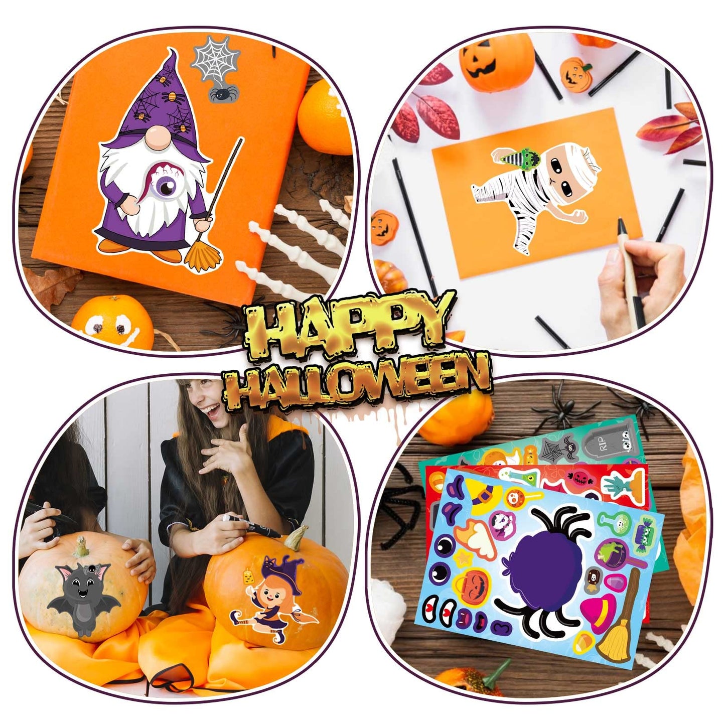 DUJAA 24 PCS Halloween Make a Face Stickers – Mix & Match for Kids