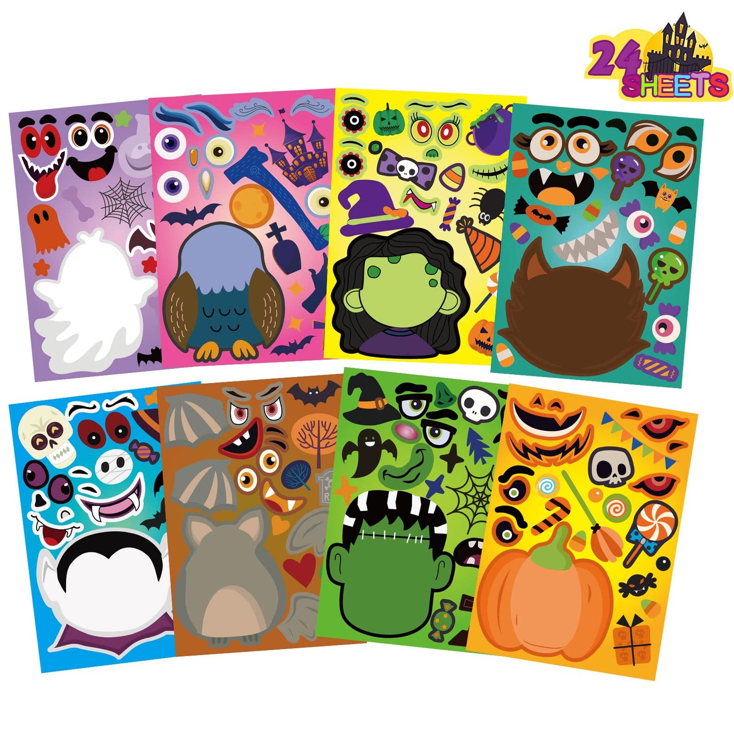 DUJAA 24 Sheets Halloween Party Games – Make Your Own Stickers for Kids