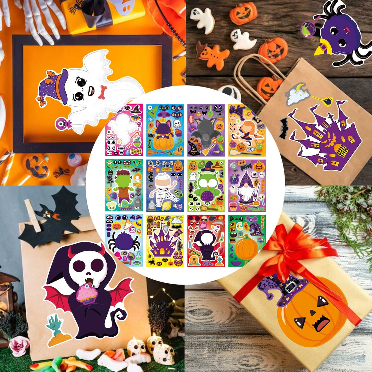 DUJAA 24 PCS Halloween Make a Face Stickers – Mix & Match for Kids