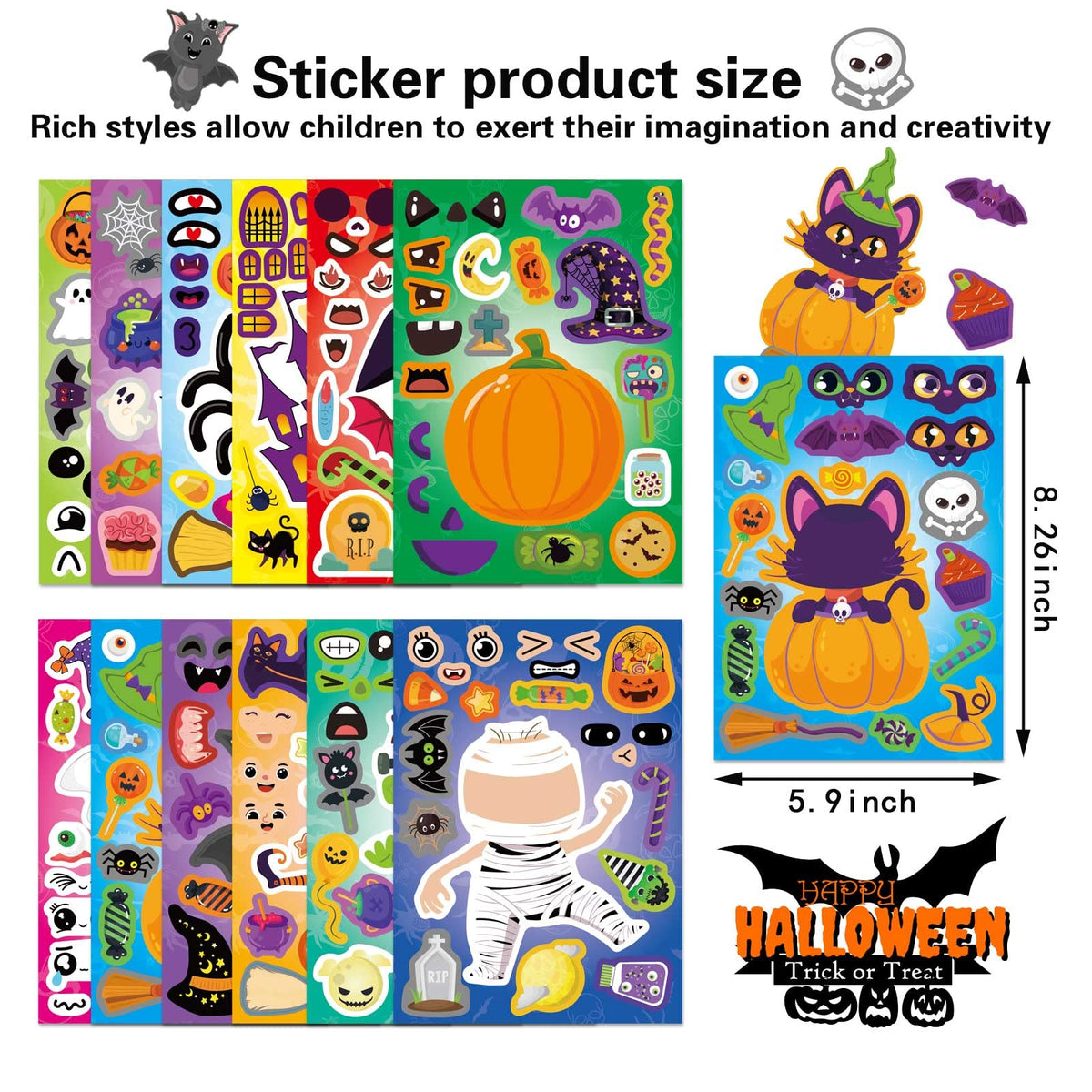 DUJAA 24 PCS Halloween Make a Face Stickers – Mix & Match for Kids