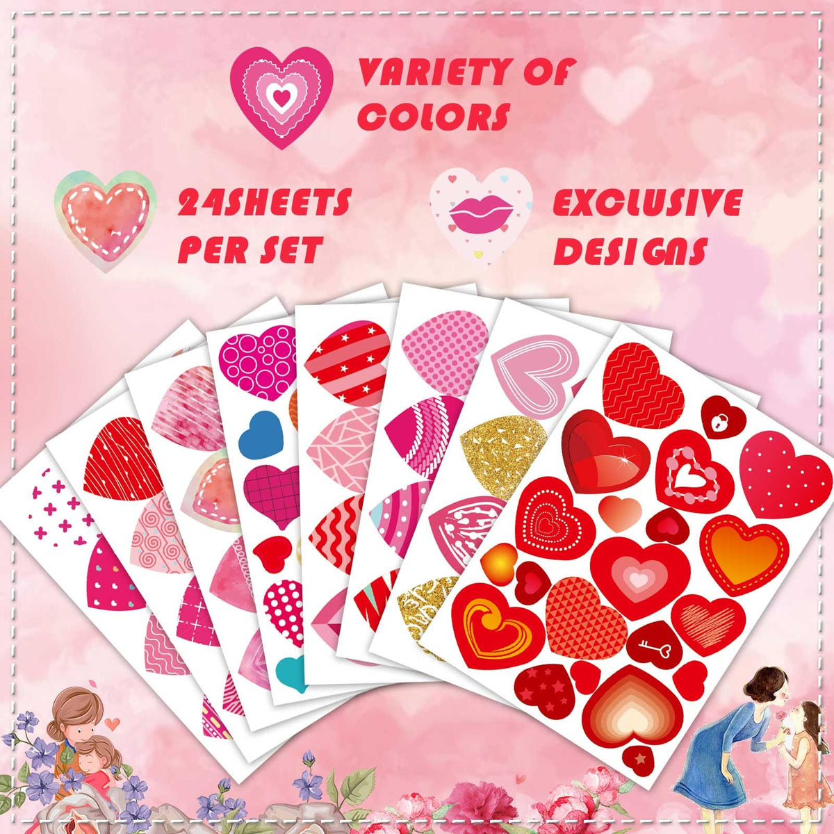 DUJAA Heart Stickers for Kids – Colorful Valentine Hearts for Cards, Gifts & Crafts