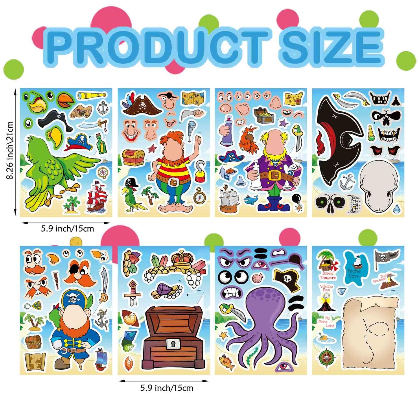 DUJAA 24 Sheets Pirate Stickers for Kids | Make-Your-Own Pirate Stickers & Party Decor