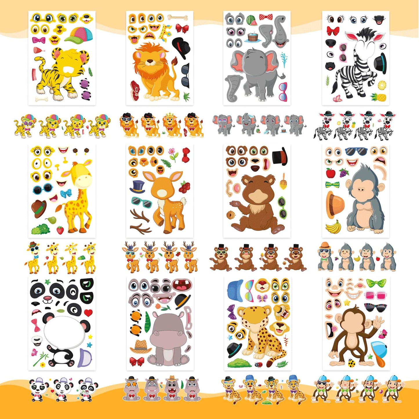 DUJAA 48 Sheets Safari Animal Stickers – Make-Your-Own Faces for Kids