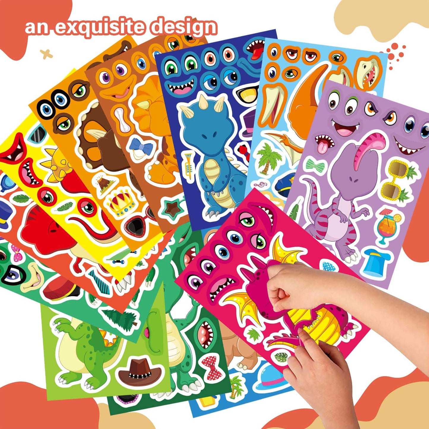 DUJAA 24-Piece Dinosaur Sticker Set for Kids – 12 Designs, Party Favors & Classroom Craft
