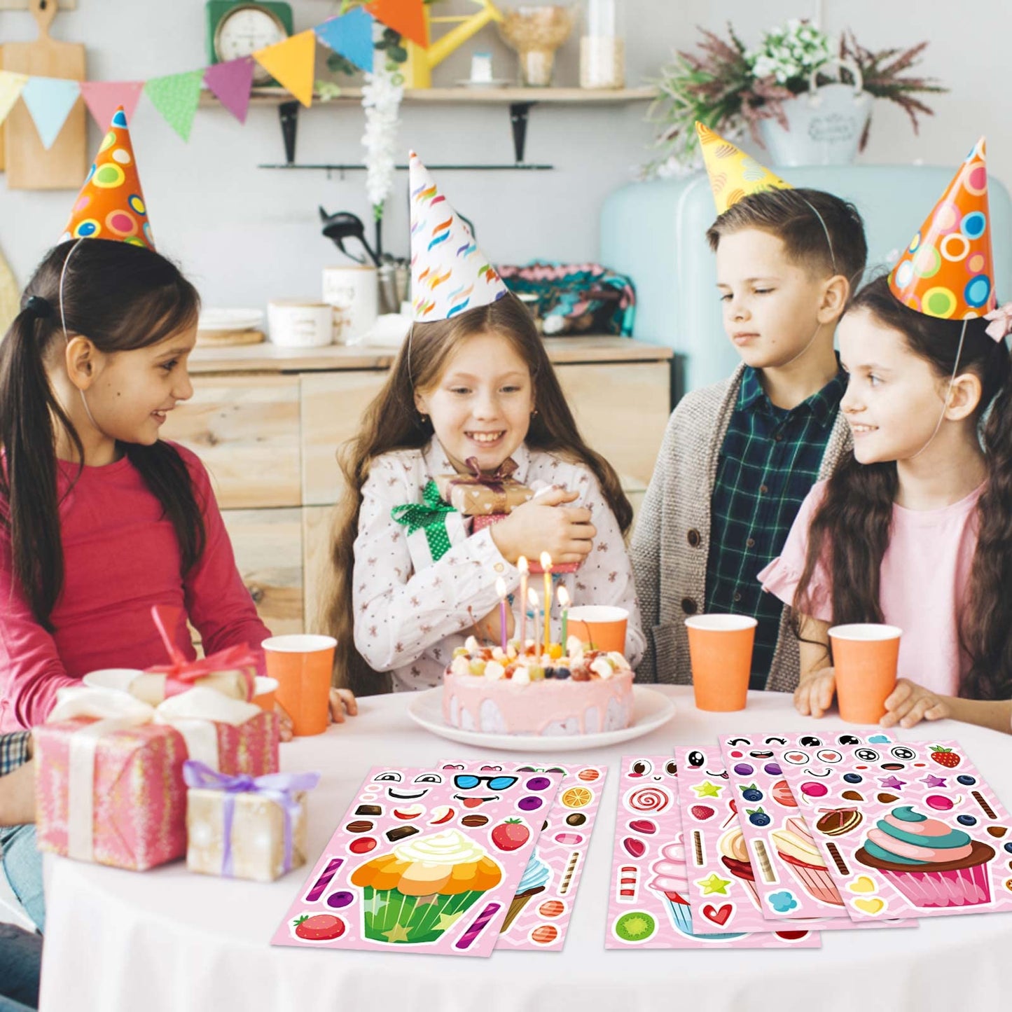 DUJAA 24 Sheets Make-a-face Cupcake Stickers – DIY Dessert Stickers for Kids and Party Favors