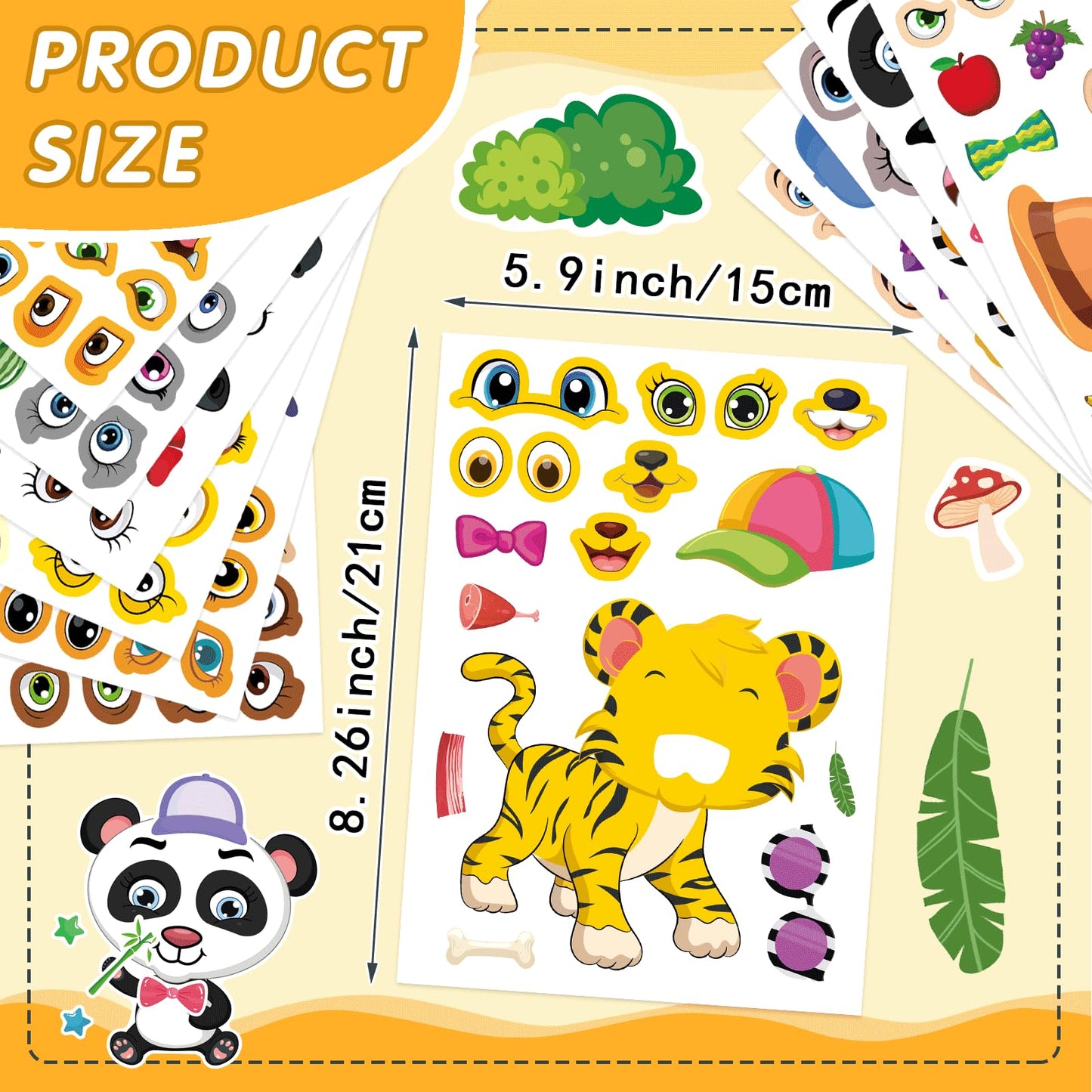DUJAA 48 Sheets Safari Animal Stickers – Make-Your-Own Faces for Kids