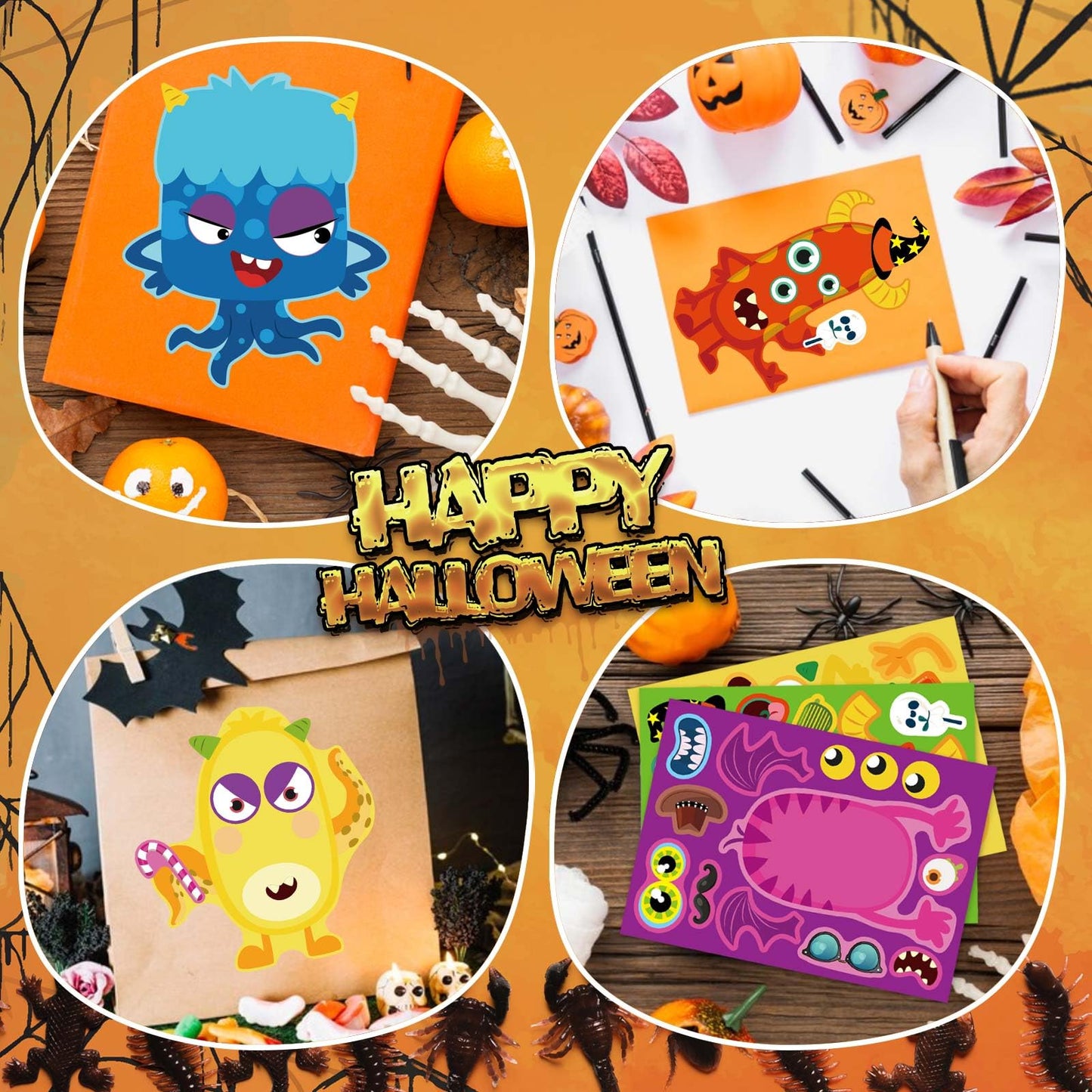 DUJAA Monster Face Stickers – 48pc Halloween DIY Kit for Kids