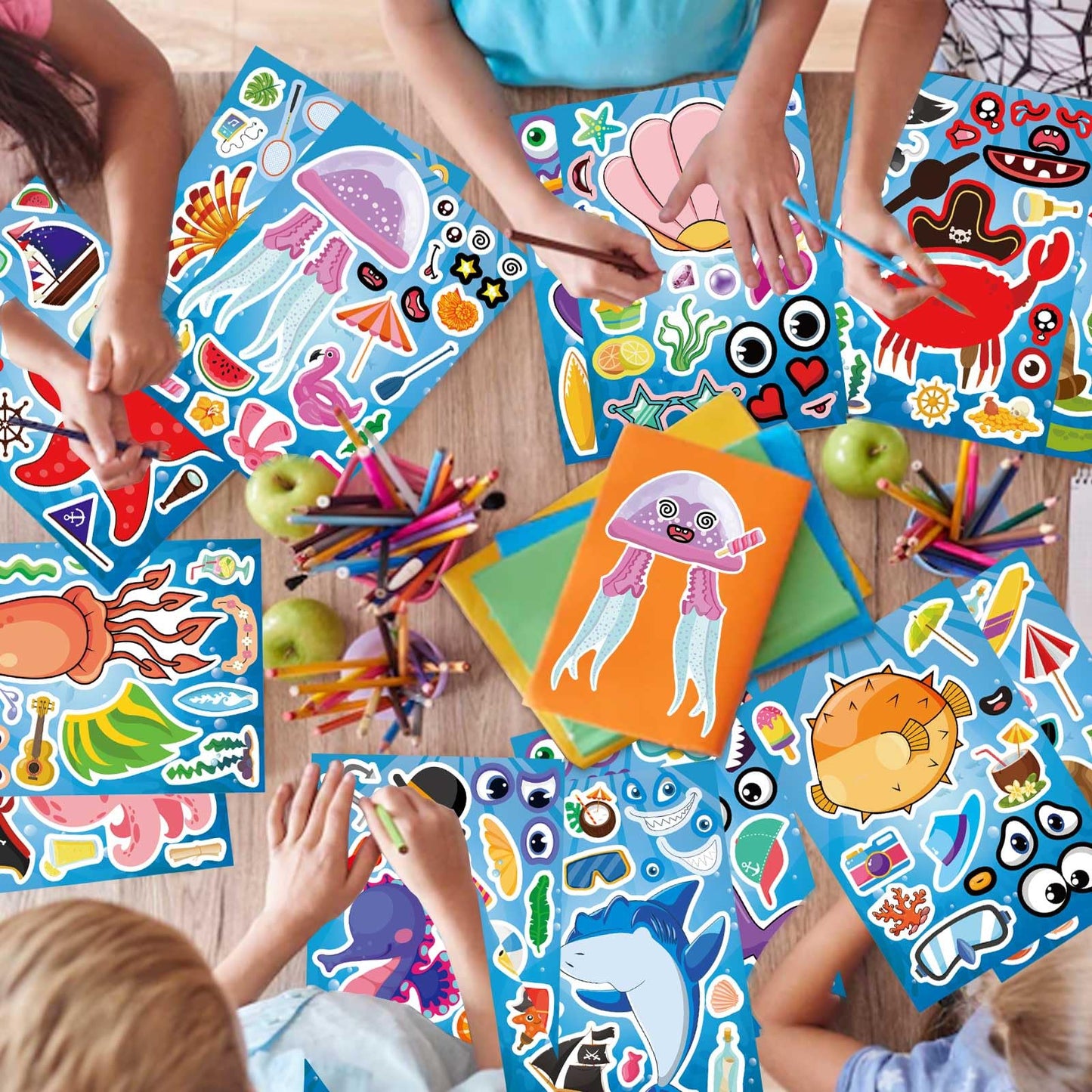 DUJAA 24 Sheets Make Your Own Sea Animals Stickers for Kids | Ocean Themed Face Art
