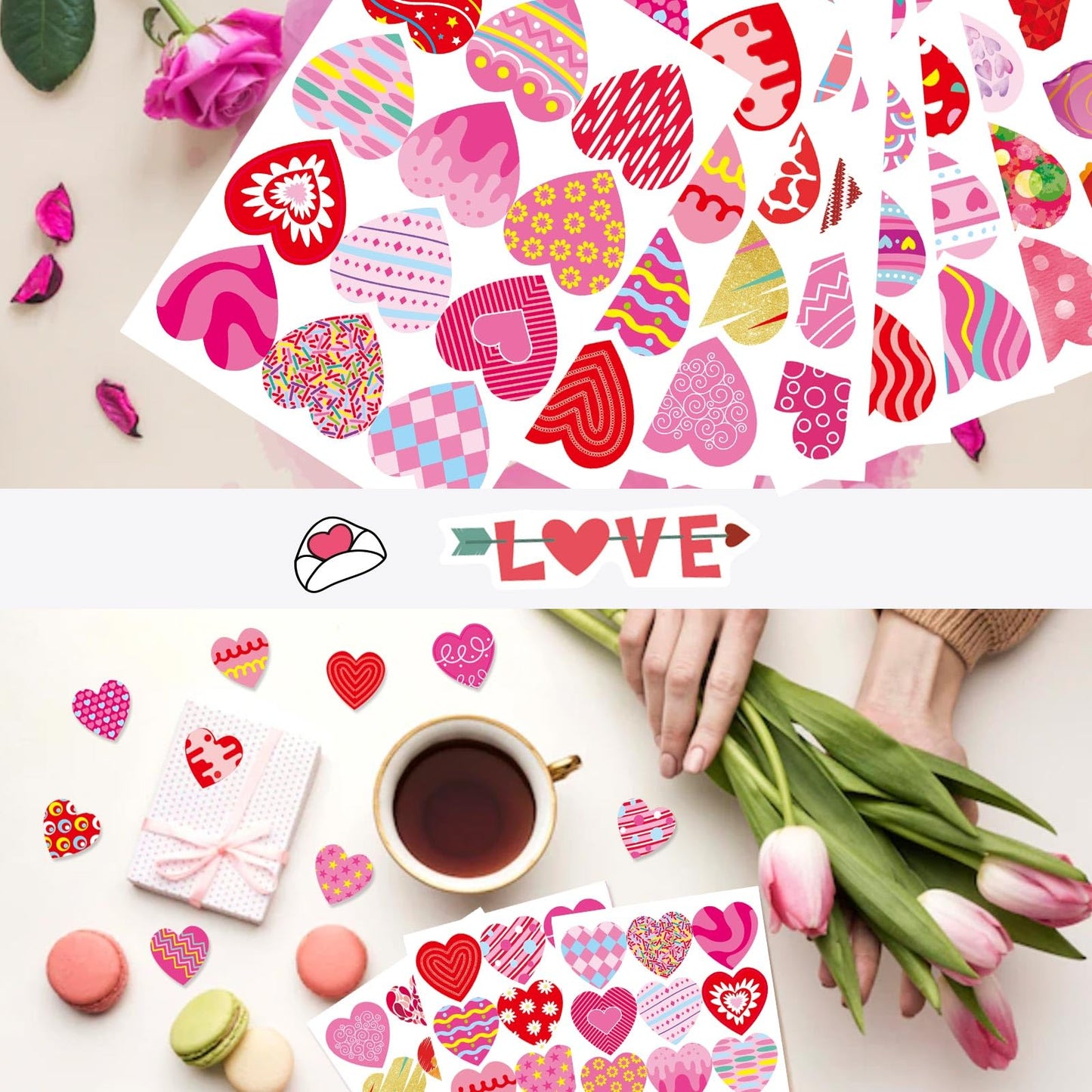 DUJAA 336-Piece Heart Stickers Set for Valentine Crafts, Cards & Gifts
