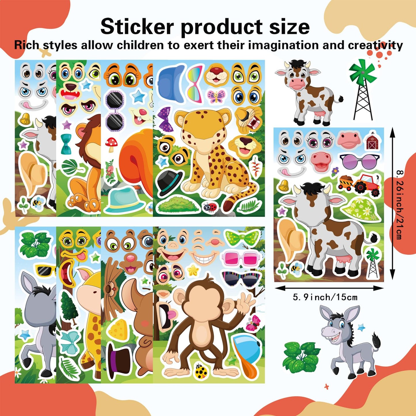 DUJAA 24 Sheets Animal Stickers for Kids – Make-Your-Own Forest Theme Sticker Sheets