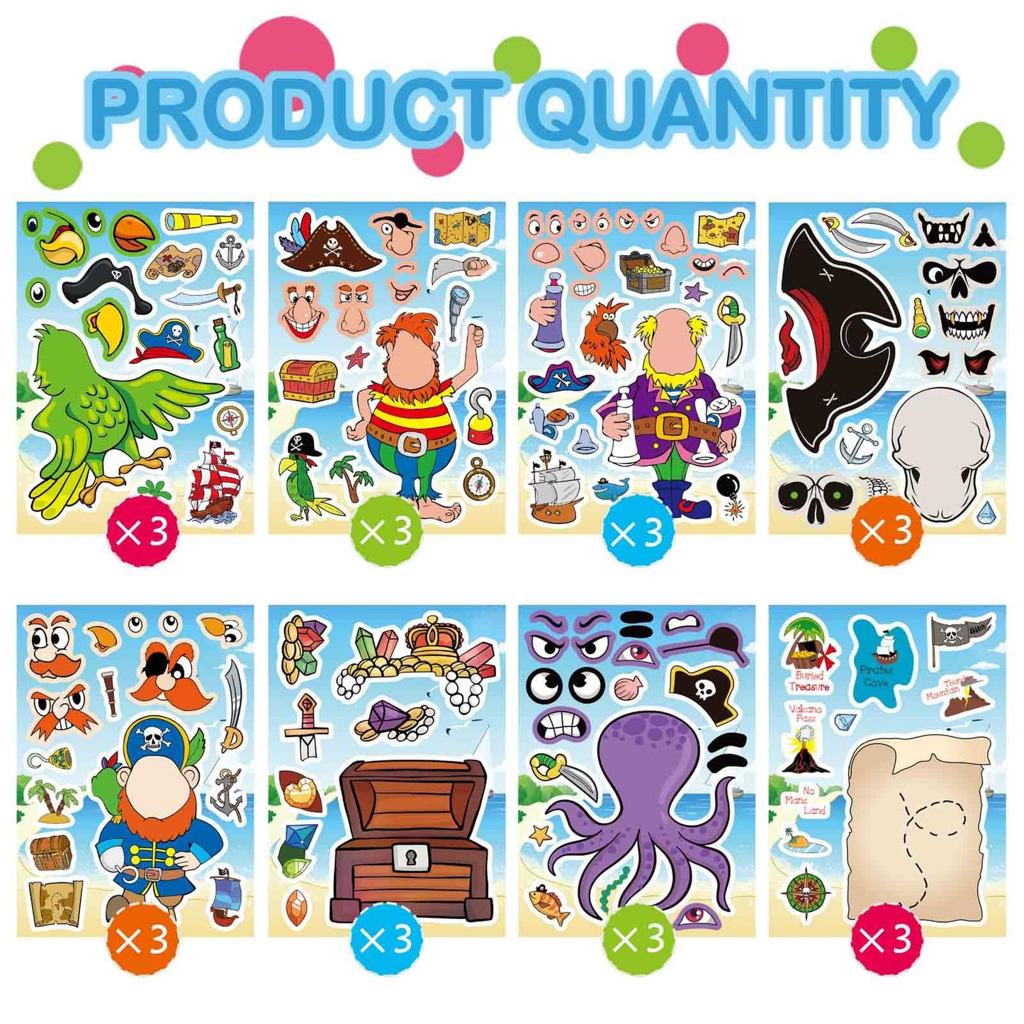 DUJAA 24 Sheets Pirate Stickers for Kids | Make-Your-Own Pirate Stickers & Party Decor