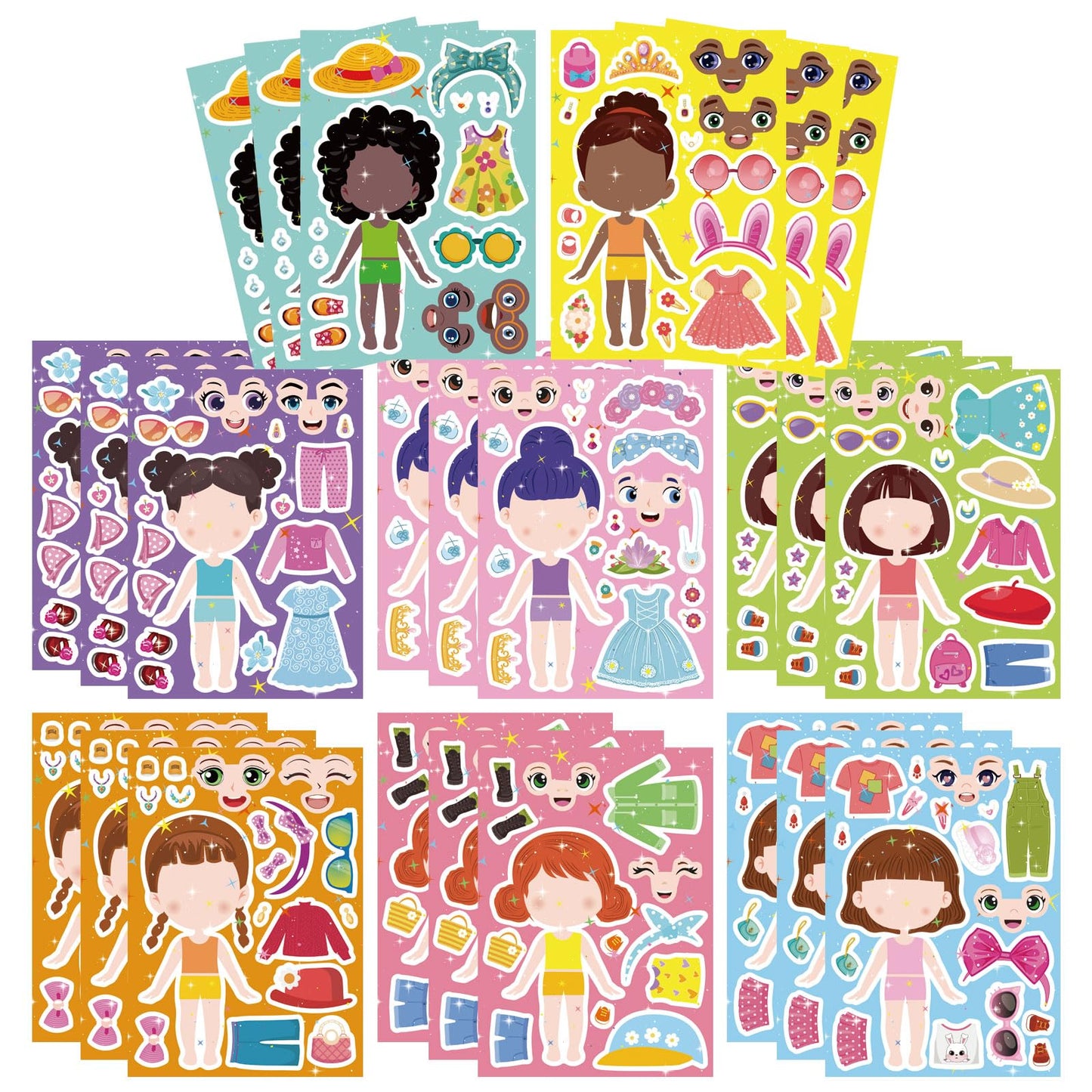 DUJAA 24 Sheets Make a Face and Dress Up Stickers for Kids – Creative Face & Dress-Up Sticker Set