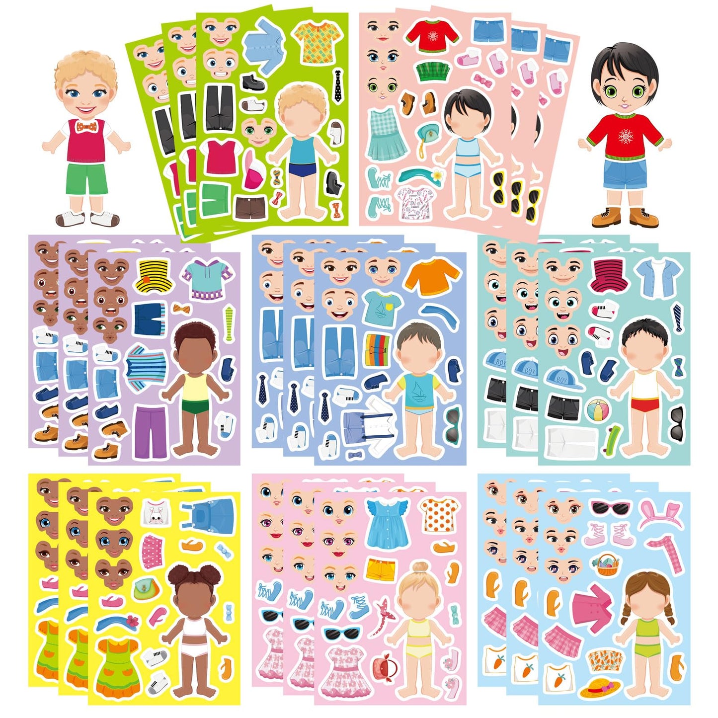 DUJAA 24 Sheets Make a Face and Dress Up Stickers – Creative Kids Craft & Dress-Up Set