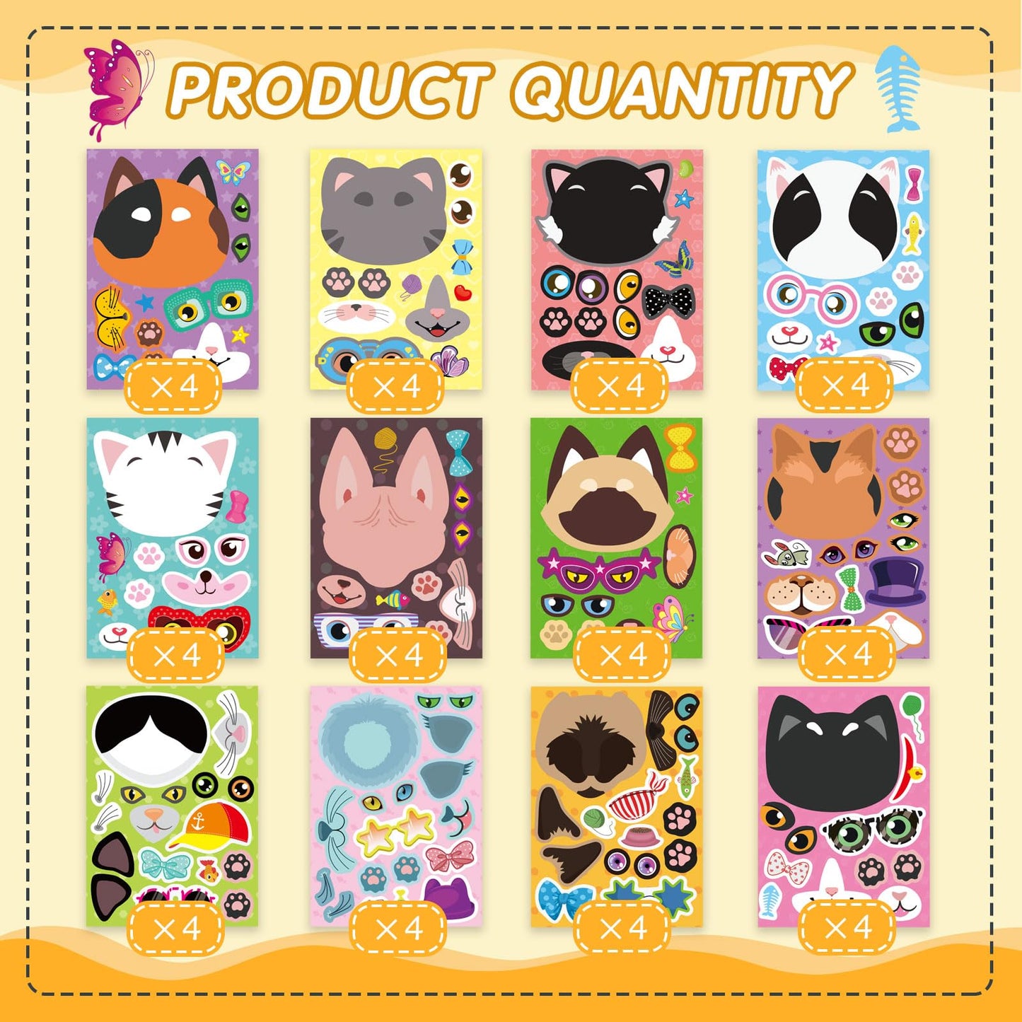 DUJAA 48 Sheets Cat Stickers - Make Your Own Cat Sticker Kit for Kids