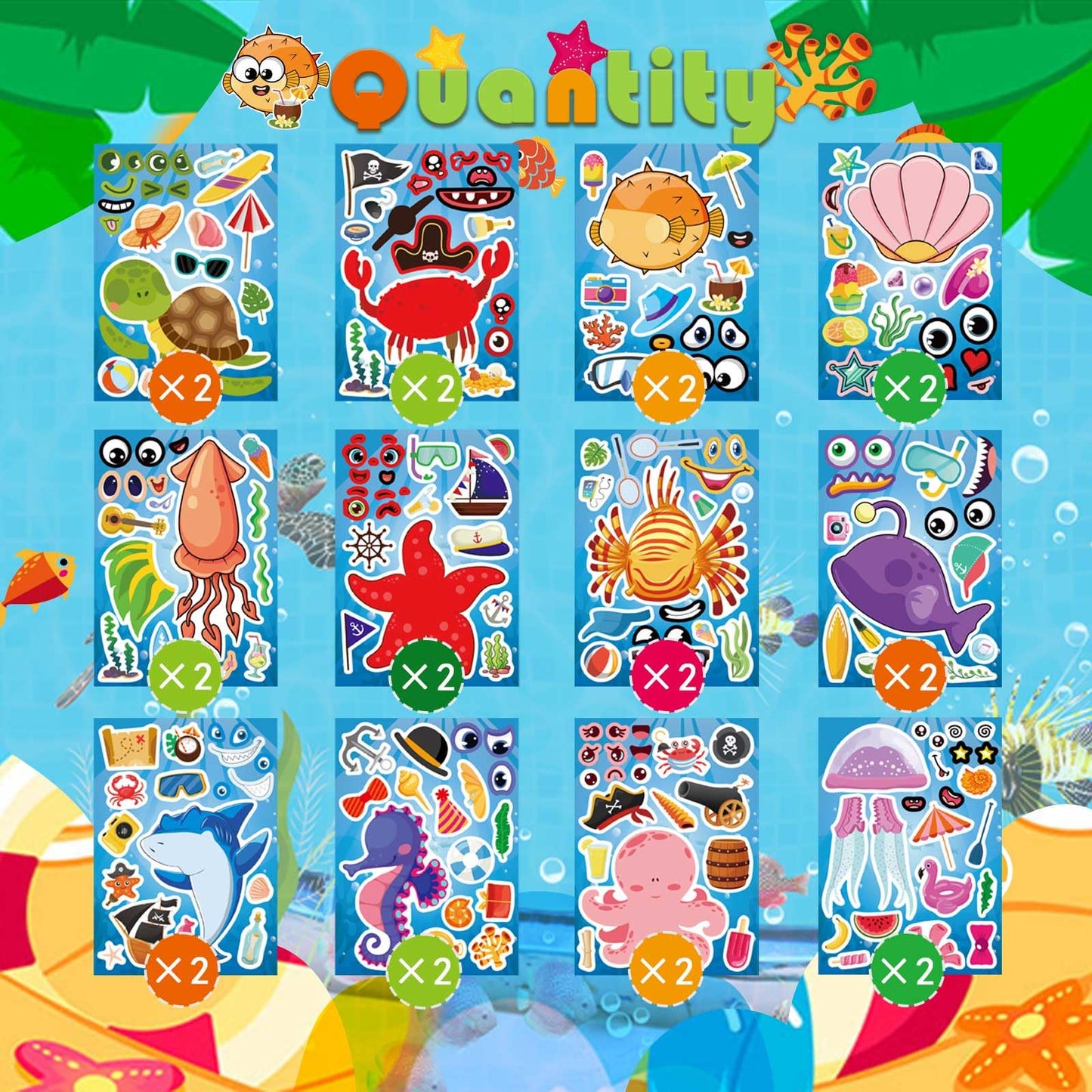 DUJAA 24 Sheets Make Your Own Sea Animals Stickers for Kids | Ocean Themed Face Art