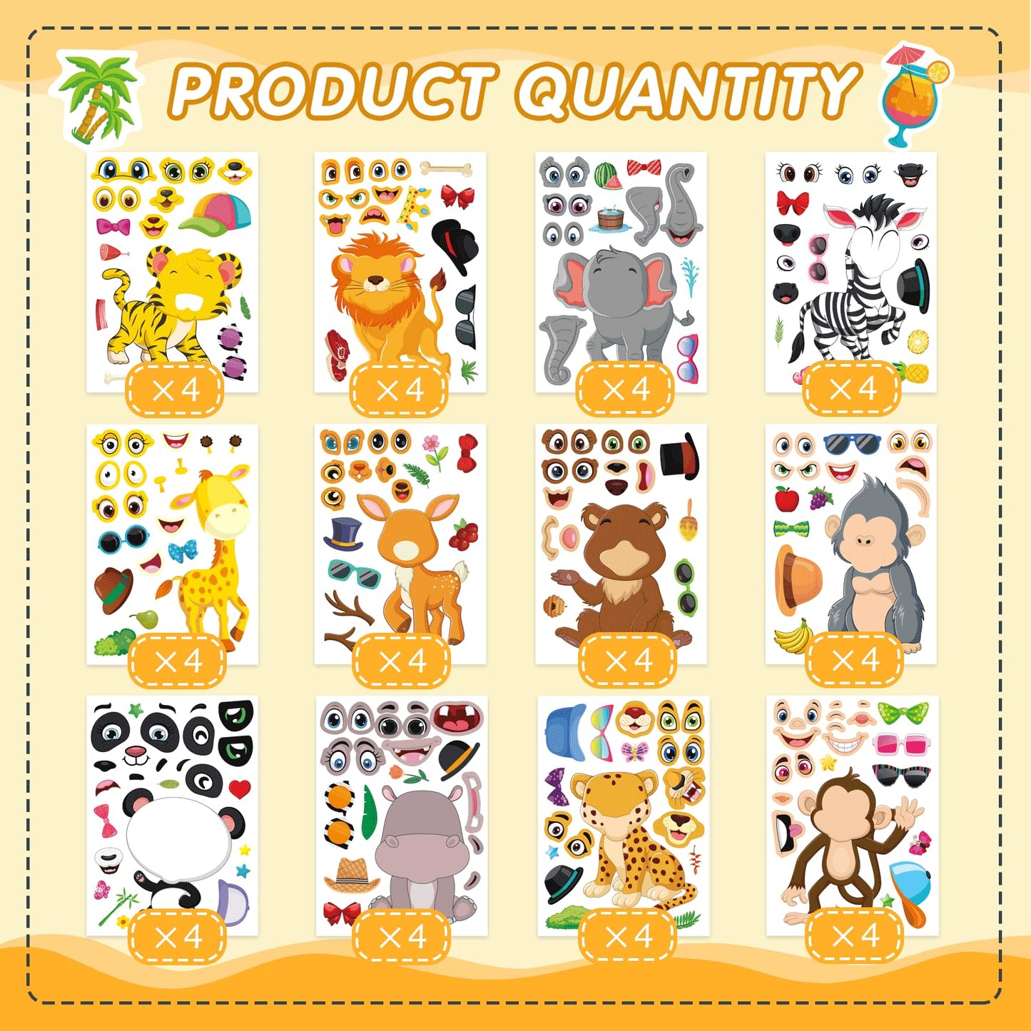 DUJAA 48 Sheets Safari Animal Stickers – Make-Your-Own Faces for Kids
