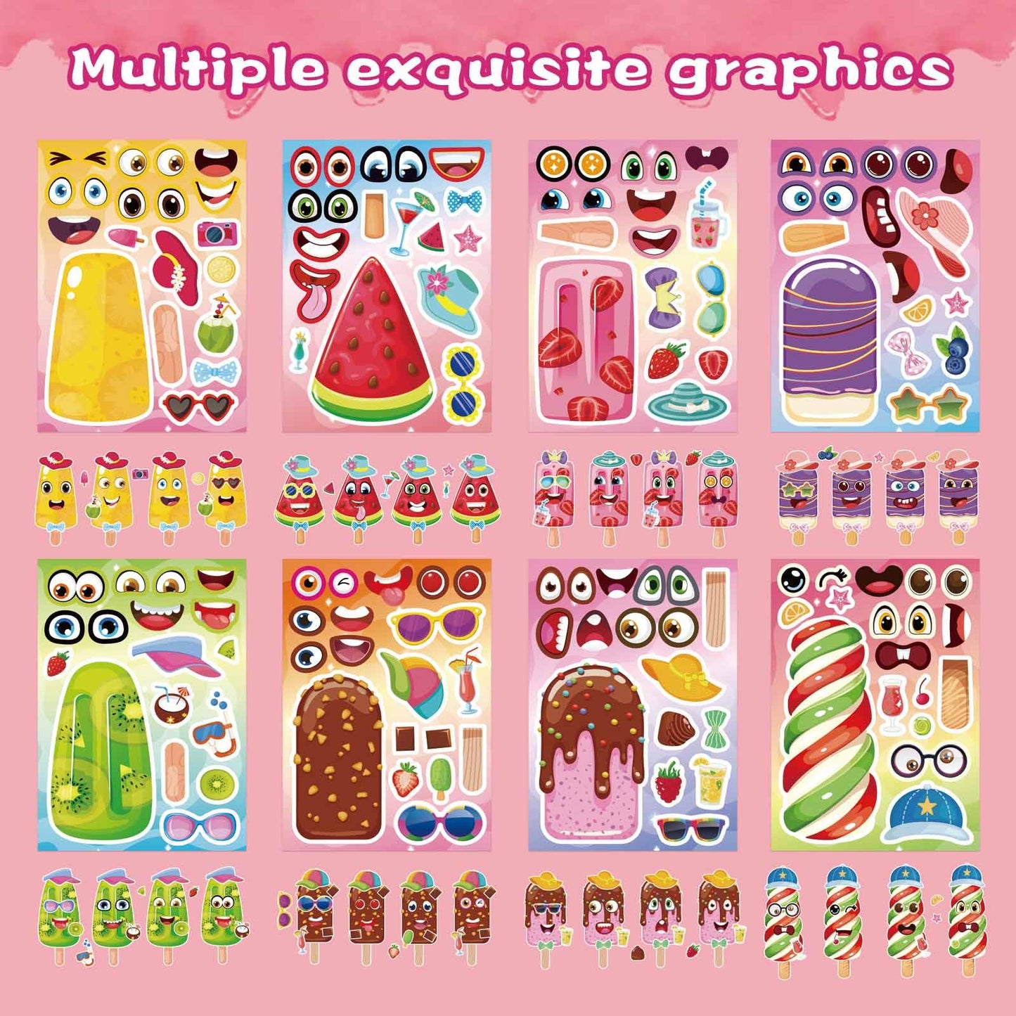 DUJAA 24 Sheets Ice Cream Stickers for Kids | Make Your Own Summer Stickers, Party Favors & Classroom Rewards