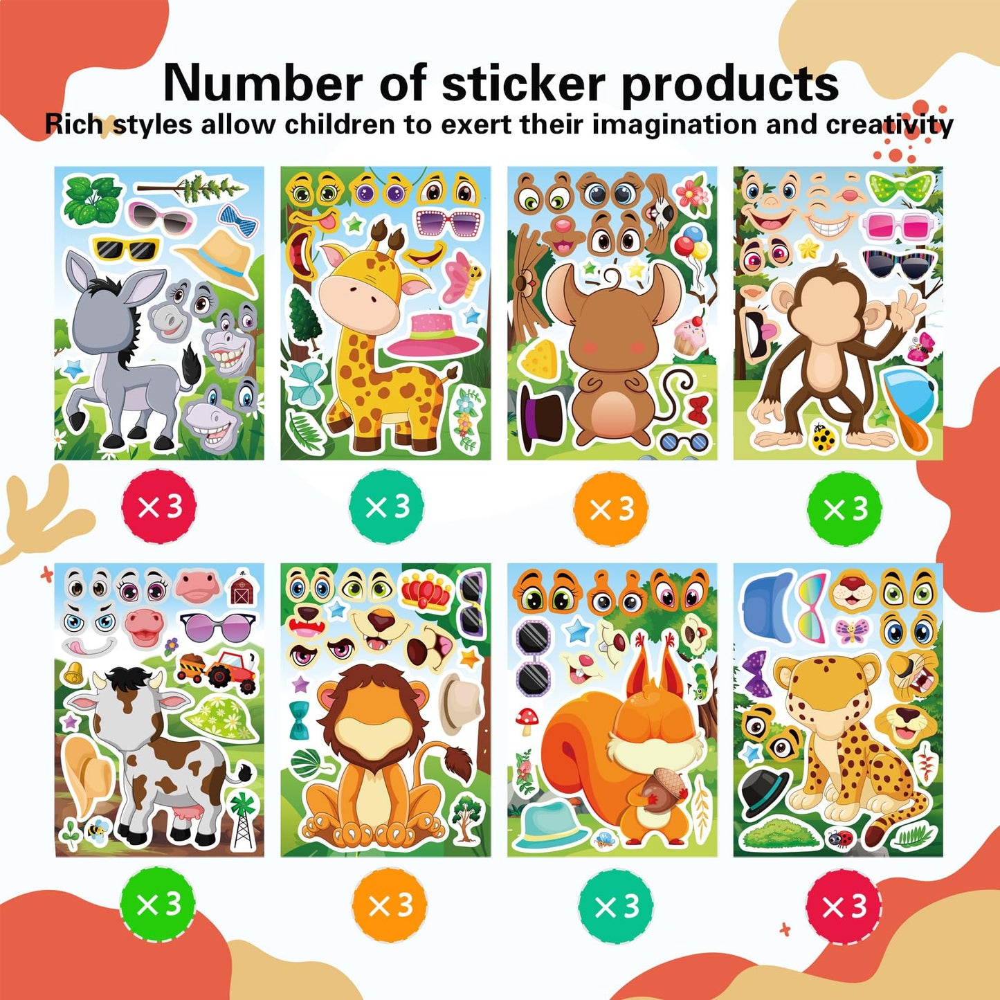DUJAA 24 Sheets Animal Stickers for Kids – Make-Your-Own Forest Theme Sticker Sheets