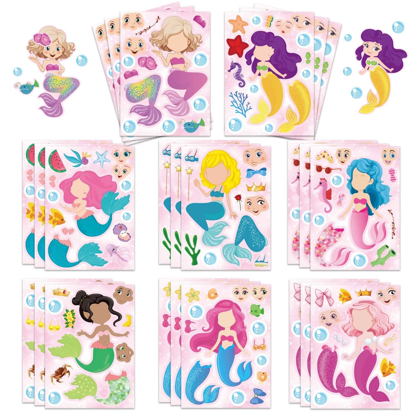 DUJAA 24 Sheets Mermaid Stickers – Make Your Own Stickers, Party Favors, Kids’ Art & Classroom Rewards