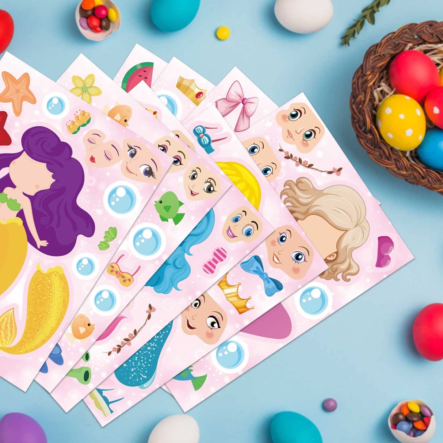 DUJAA 24 Sheets Mermaid Stickers – Make Your Own Stickers, Party Favors, Kids’ Art & Classroom Rewards