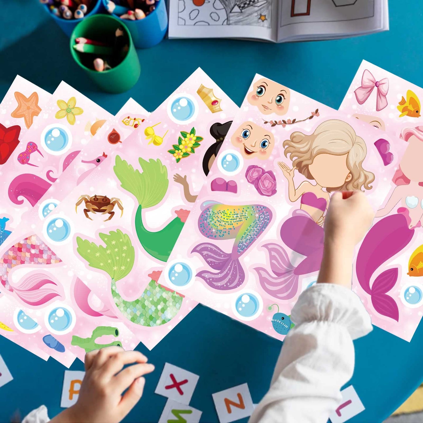 DUJAA 24 Sheets Mermaid Stickers – Make Your Own Stickers, Party Favors, Kids’ Art & Classroom Rewards