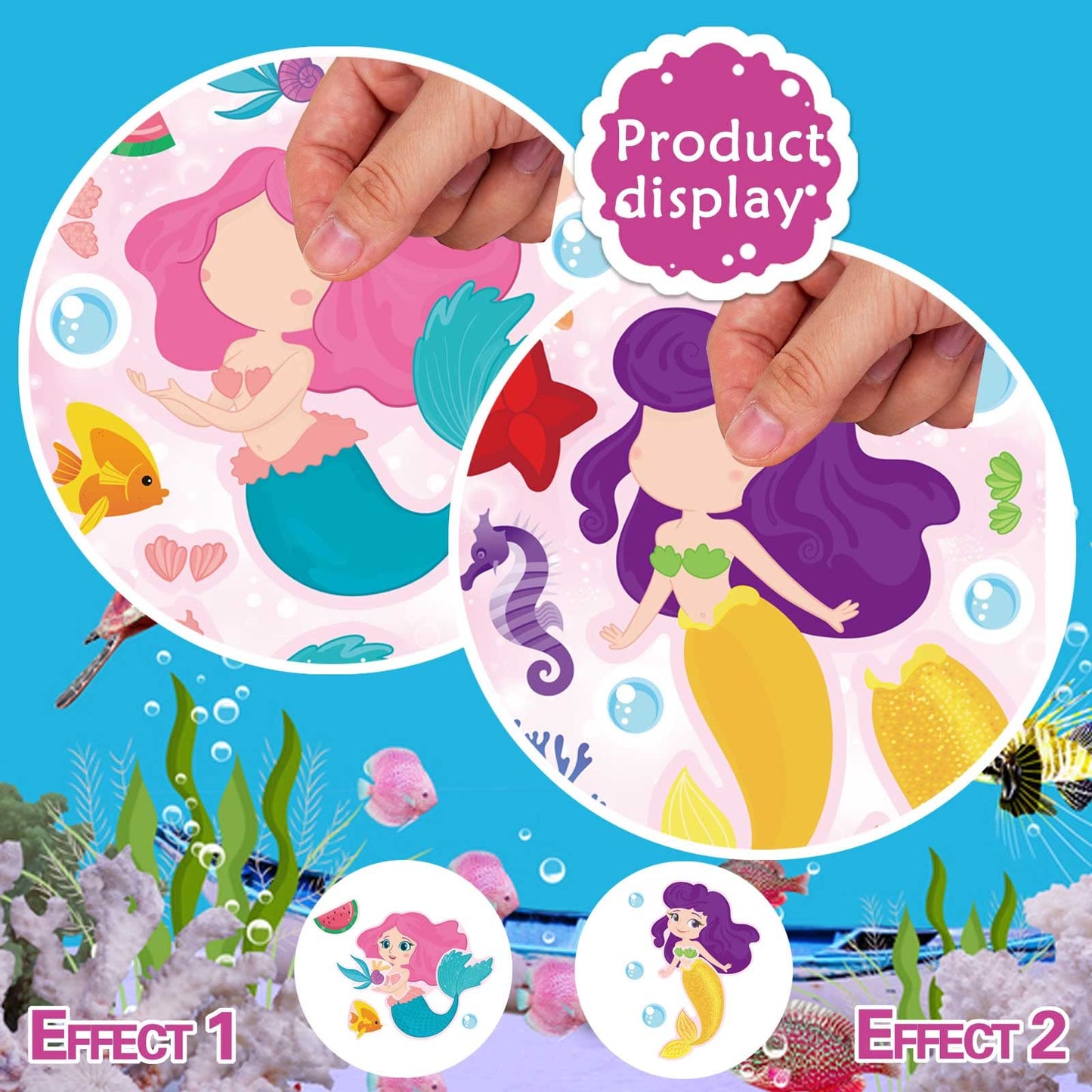 DUJAA 24 Sheets Mermaid Stickers – Make Your Own Stickers, Party Favors, Kids’ Art & Classroom Rewards