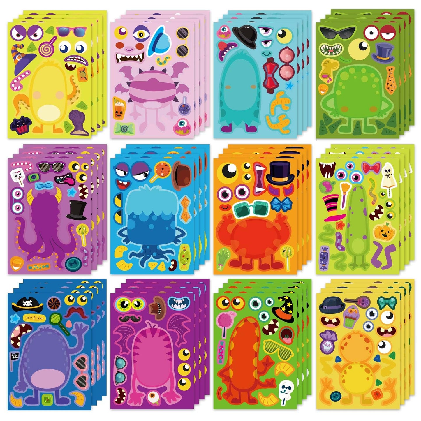 DUJAA Monster Face Stickers – 48pc Halloween DIY Kit for Kids